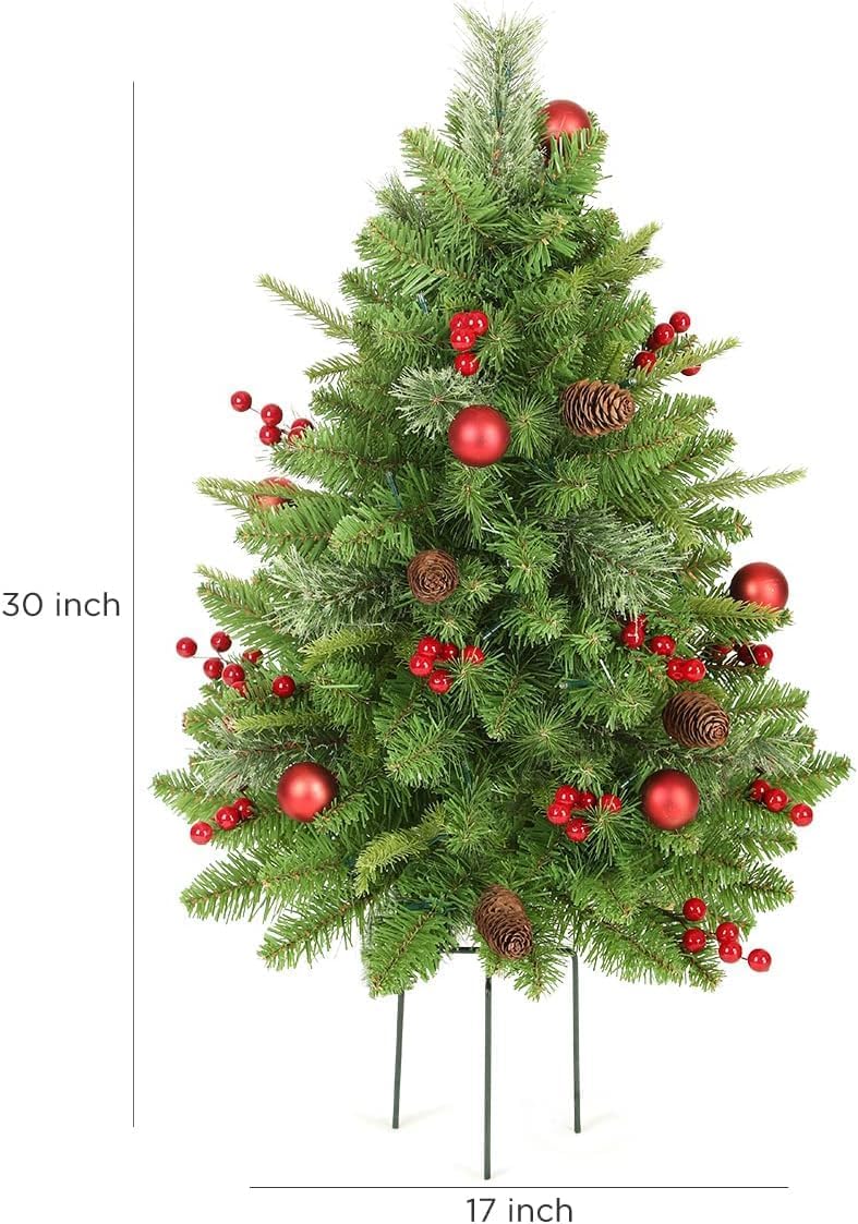 KING BIRD Juego de 2 árboles de Navidad para exteriores de 30 pulgadas, decoración LED de porche de Navidad preiluminada, árbol al aire libre, 260