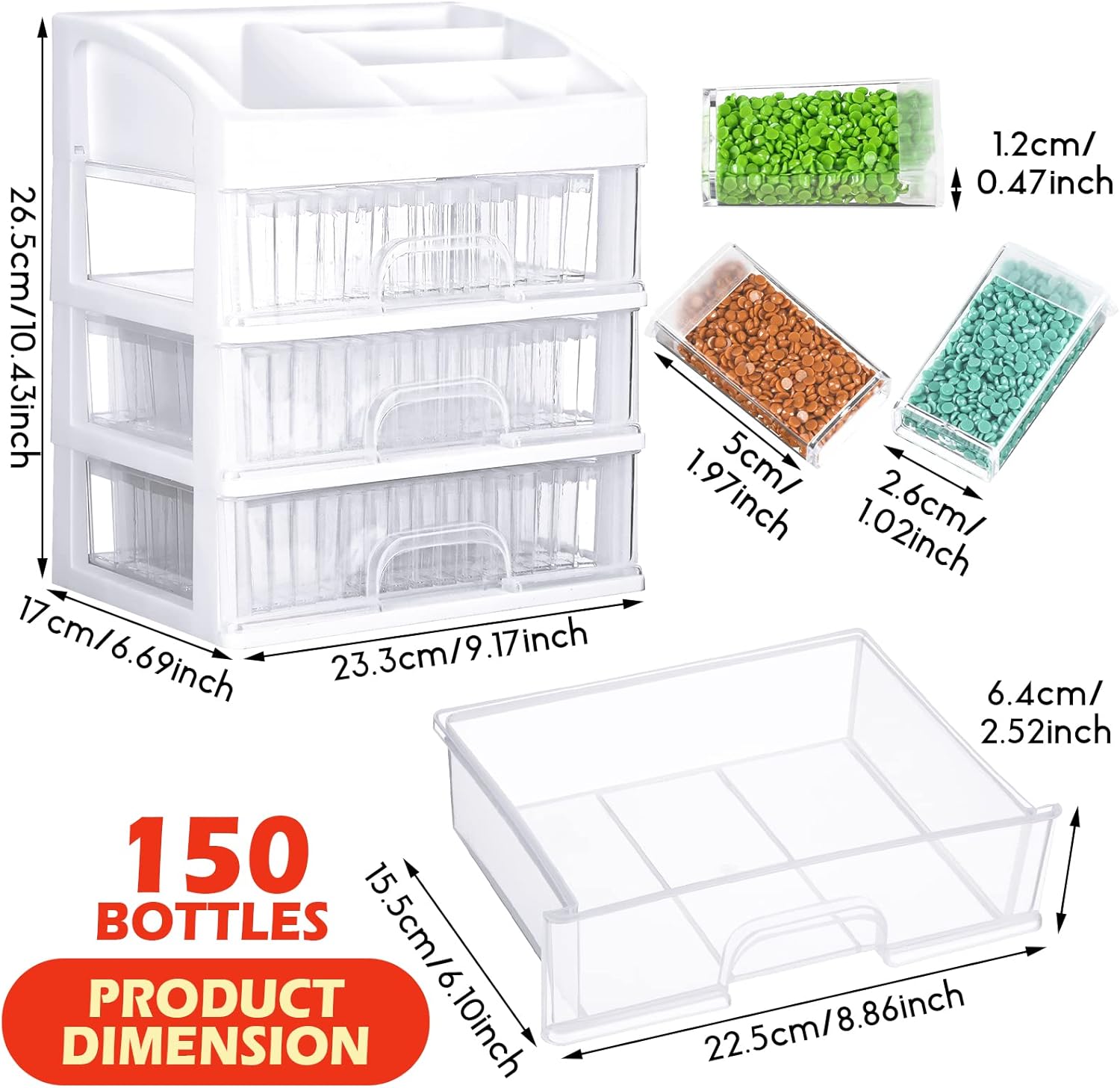 Painting Storage Containers Drawer with 150 Slots Diamond Containers with Diamond Accessories and Tools Clear Plastic Storage Box for DIY Diamond