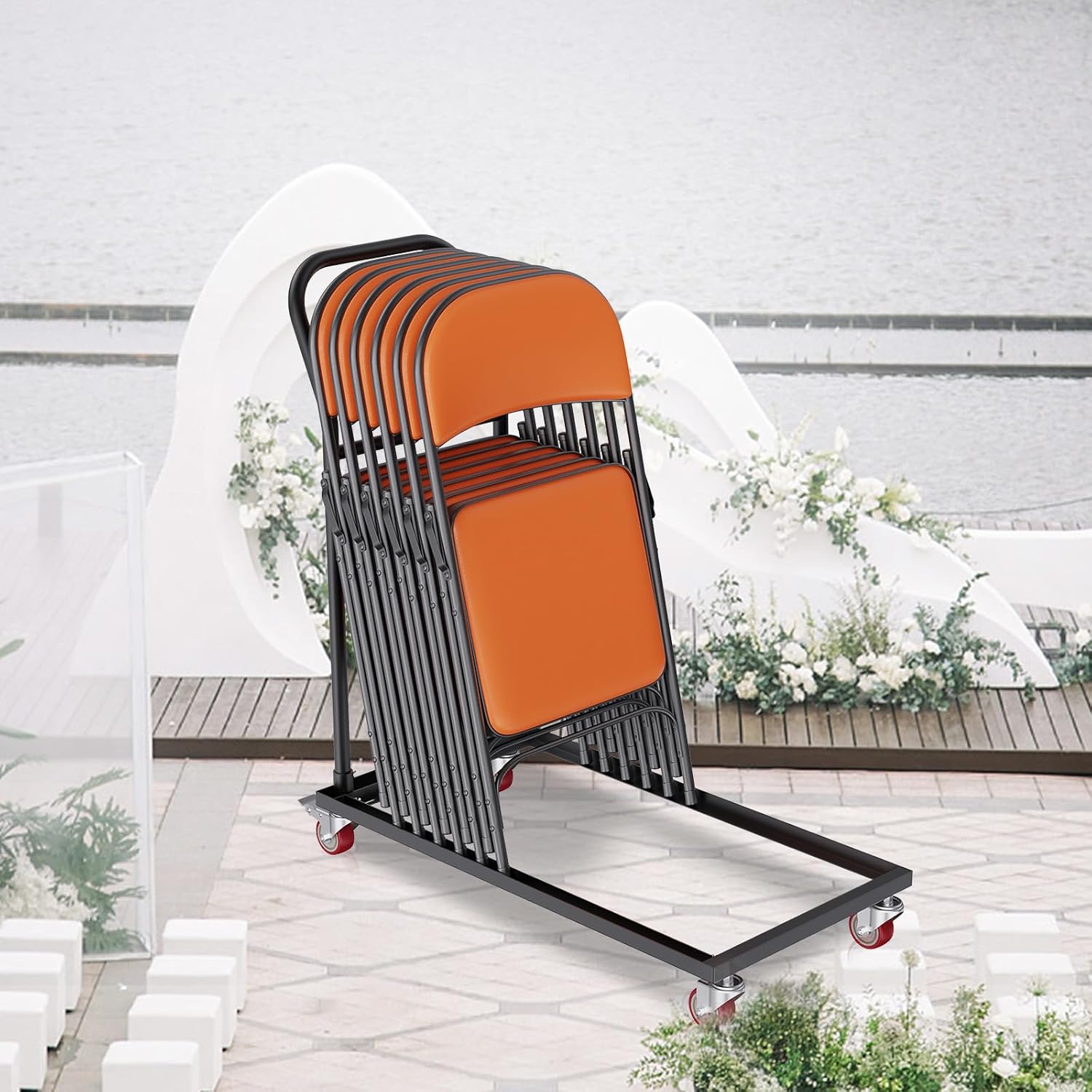VEVOR Carrito de almacenamiento vertical de acero en forma de L, 39 pulgadas de largo x 21 pulgadas de ancho x 42.9 pulgadas de alto, carrito de