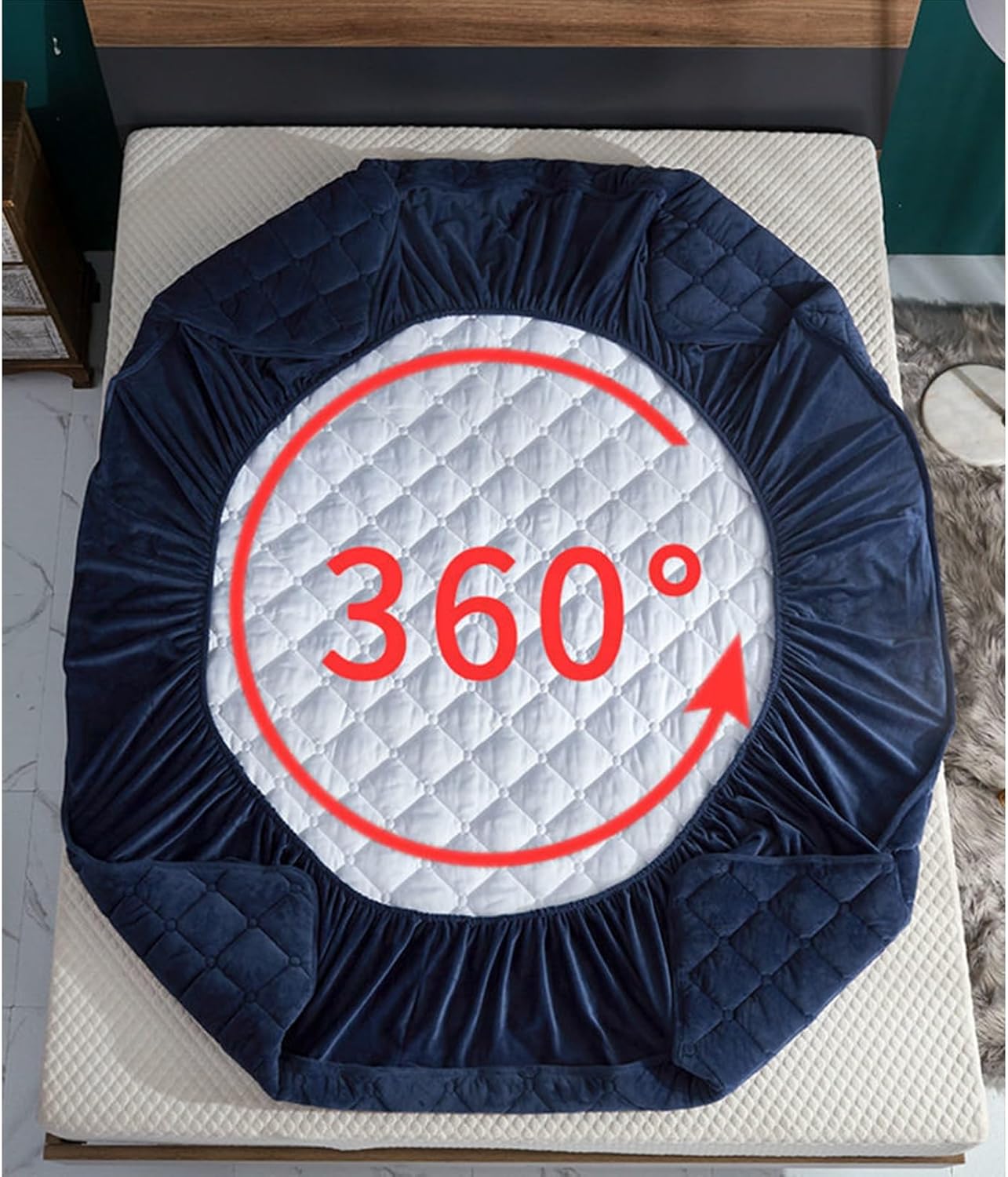 Sábana bajera acolchada de tela de terciopelo de cristal, funda protectora de colchón antideslizante, banda elástica, fijación individual doble