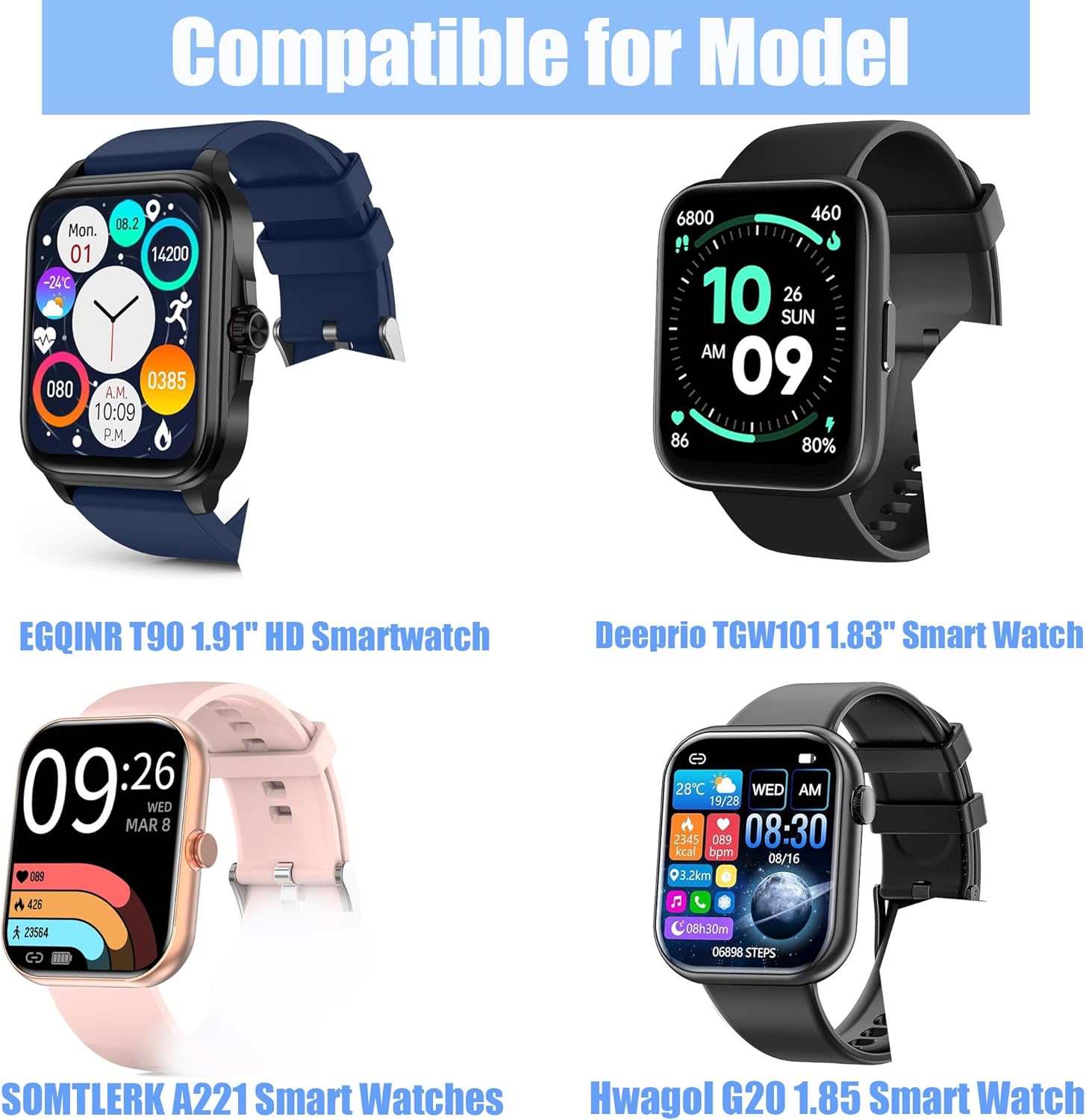 Compatible con SOMTLERK A221, correa de repuesto ajustable de nailon elástico Lamshaw para hombres y mujeres, compatible con relojes inteligentes