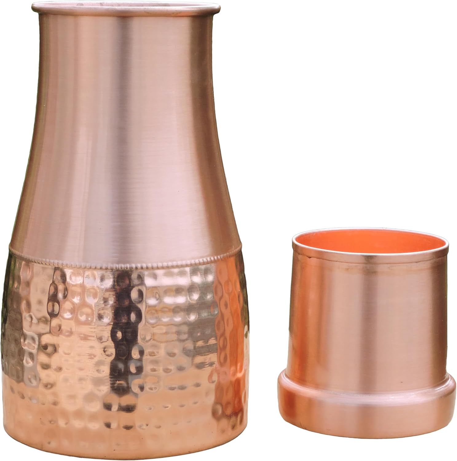 Jarra de noche de cobre puro para beneficios de salud ayurveda, capacidad – 1 litro (33.81 onzas líquidas de EE.UU.) (liso y martillado)