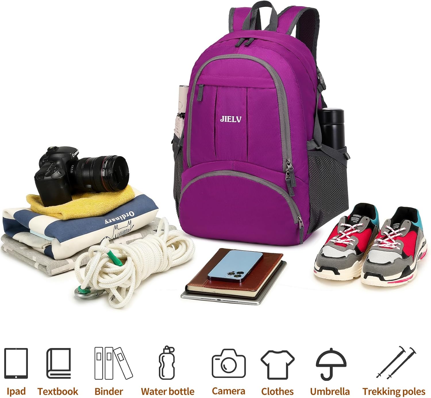 Mochila de senderismo pequeña Mochilas de viaje ligeras Mochila impermeable para senderismo para mujeres y hombres, púrpura, (Purple-30L), Casual