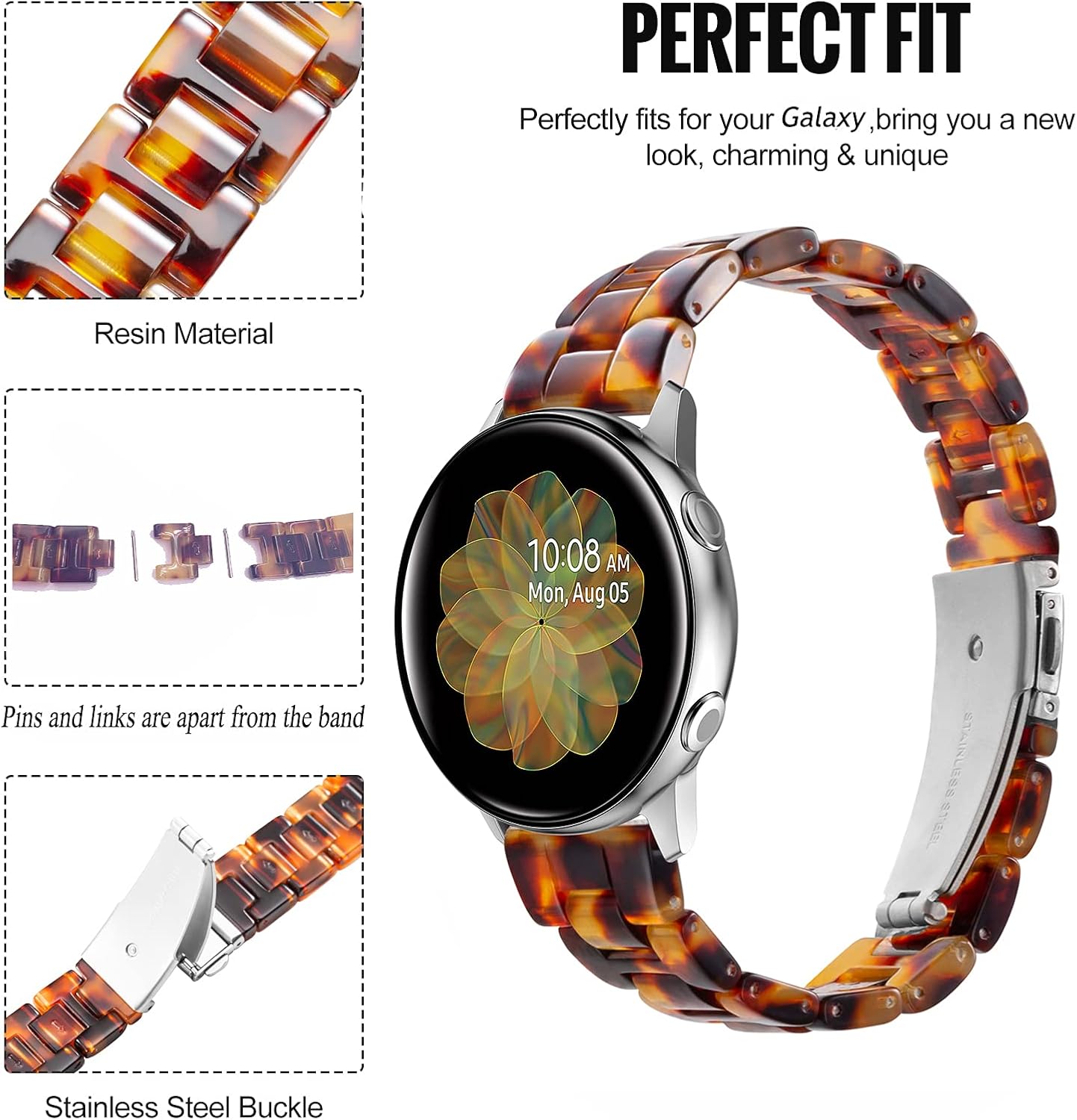SaNgaiMEi Correa de resina de 0.787 pulgadas compatible con Samsung Galaxy Watch 6Galaxy Watch 5Galaxy Watch 4 de 1.575 pulgadas, 1.732