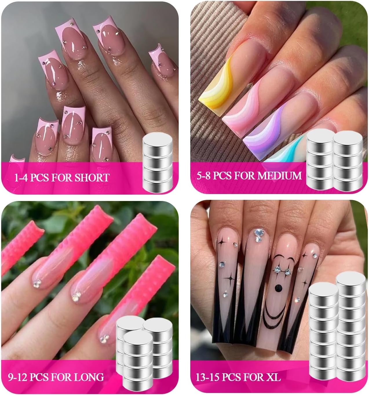 Cortaúñas postizas acrílicas con tamaño de imanes, cortador de puntas de uñas para uñas postizas con medición de longitud, recortador de uñas