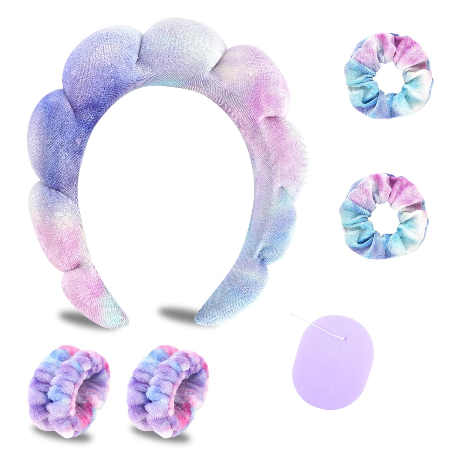 CAVETEE Diadema de maquillaje para mujer, diadema de cuidado de la piel para lavar la cara, bonita diadema de spa hinchada teñida con banda elástica