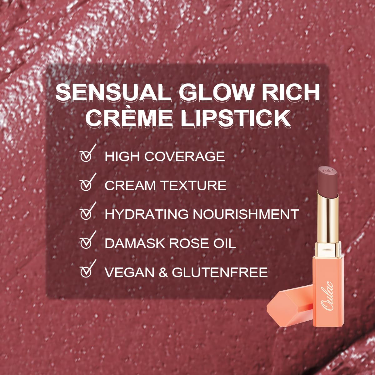 Oulac Lápiz labial crema para mujer, color ciruela de larga duración, color de labios de cobertura completa, hidratante, acabado satinado, cremoso,