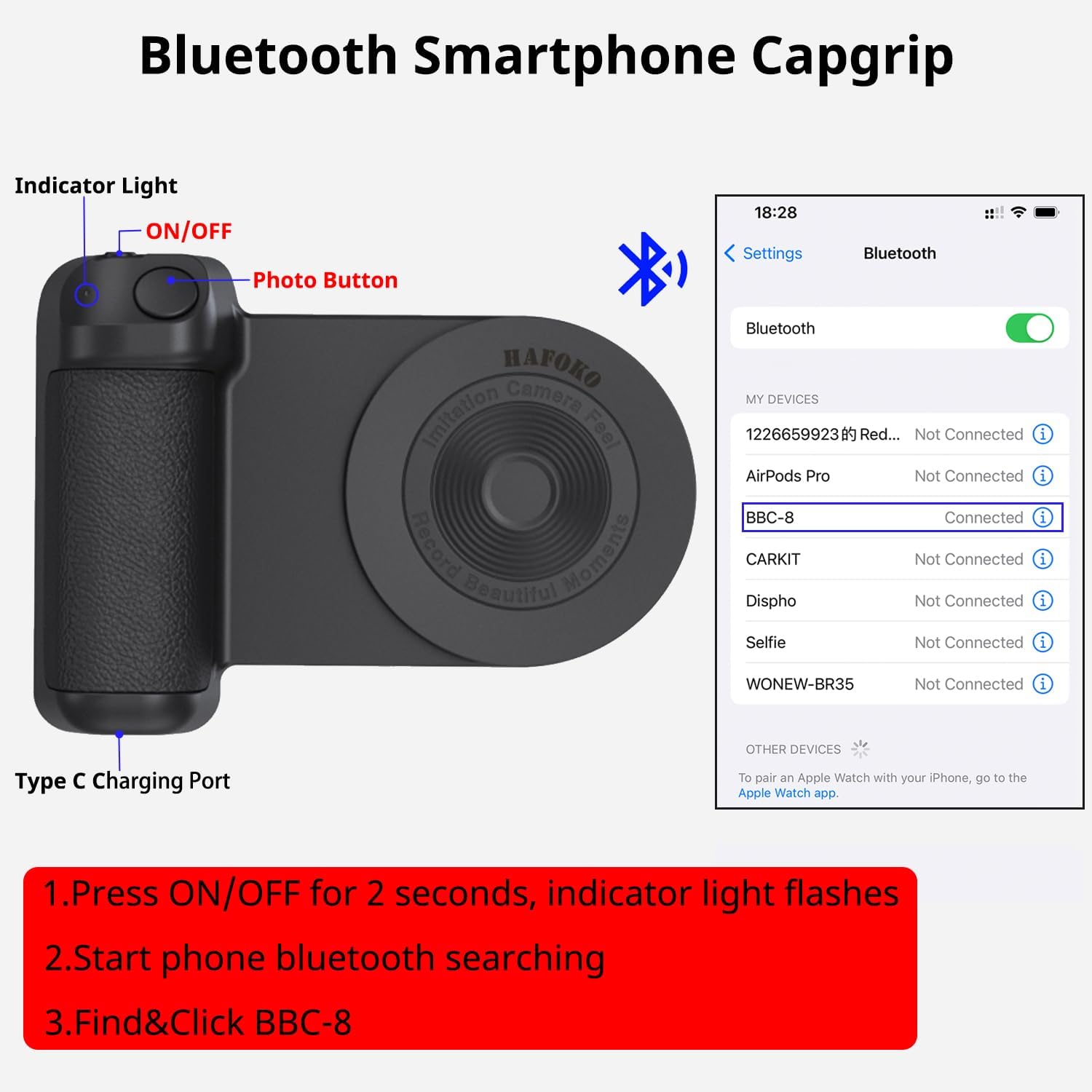 Magnético Smartphone CapGrip Cámara Teléfono Celular Agarradera Foto 10W Soporte de carga inalámbrica Soporte de teléfono con Bluetooth Control