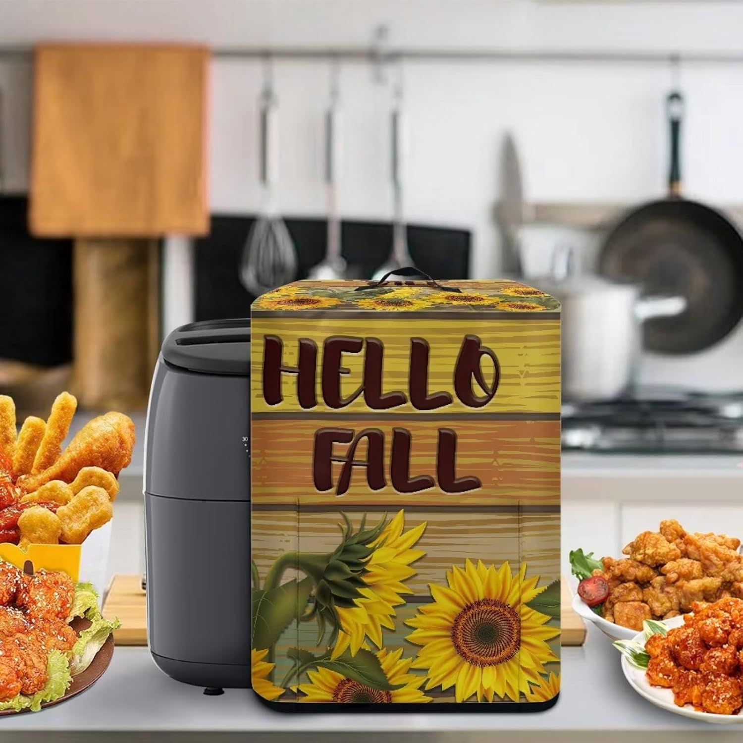 Funda para freidora de aire de girasol de otoño para el hogar, accesorios de decoración de cocina, fundas para electrodomésticos pequeños con