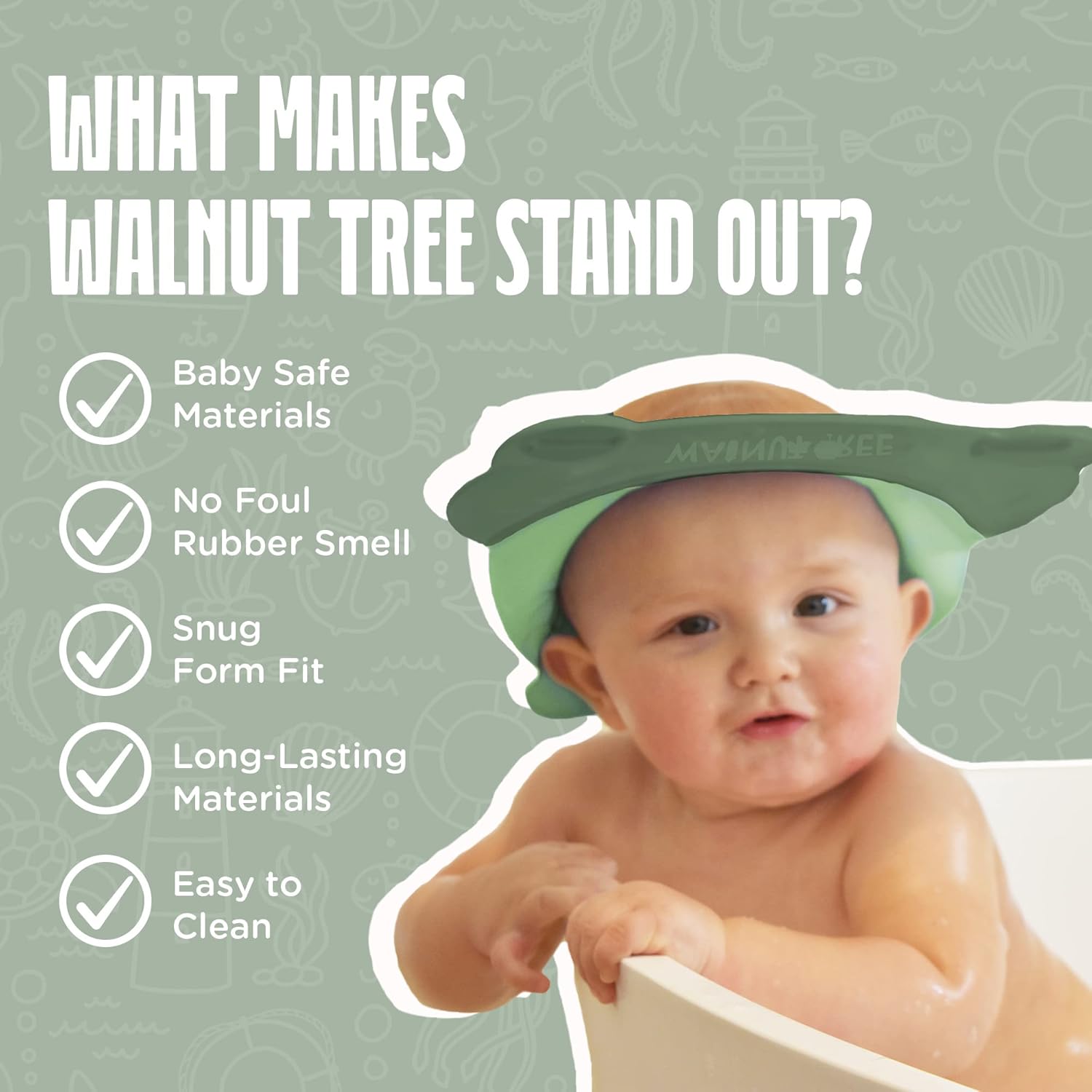 Visera de baño para niños pequeños  Gorro de ducha con protección de enjuague de agua  Tapa suave sin fugas recomendado para niños de 1 año (verde