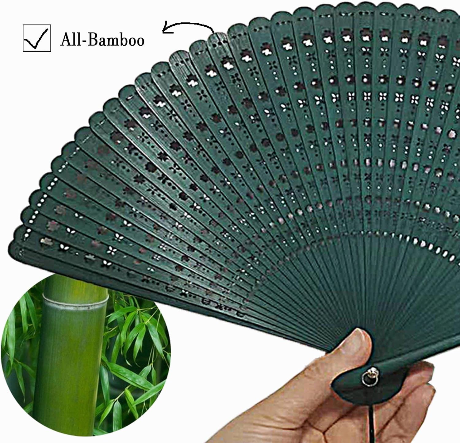 SENJLIE – Original hecho a mano chinojaponés hecho a mano bambú estilo vintage ventilador de mano plegable con una bolsa, regalo oriental para