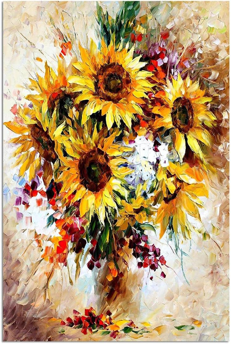 Pinturas al óleo de girasoles estilo Van Gogh, impresiones en lienzo florales modernas, pósteres estéticos, ilustraciones de flores sobre lienzo,