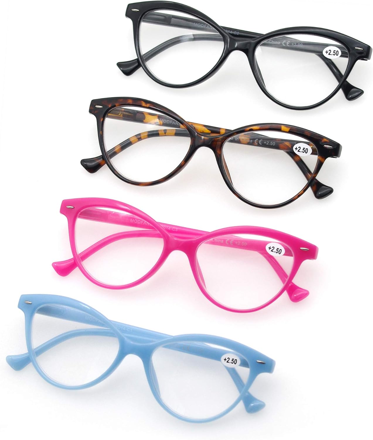 MODFANS Paquete de 4 lentes de lectura de diseño de ojo de gato para mujer con bisagra de resorte elegantes y cómodos