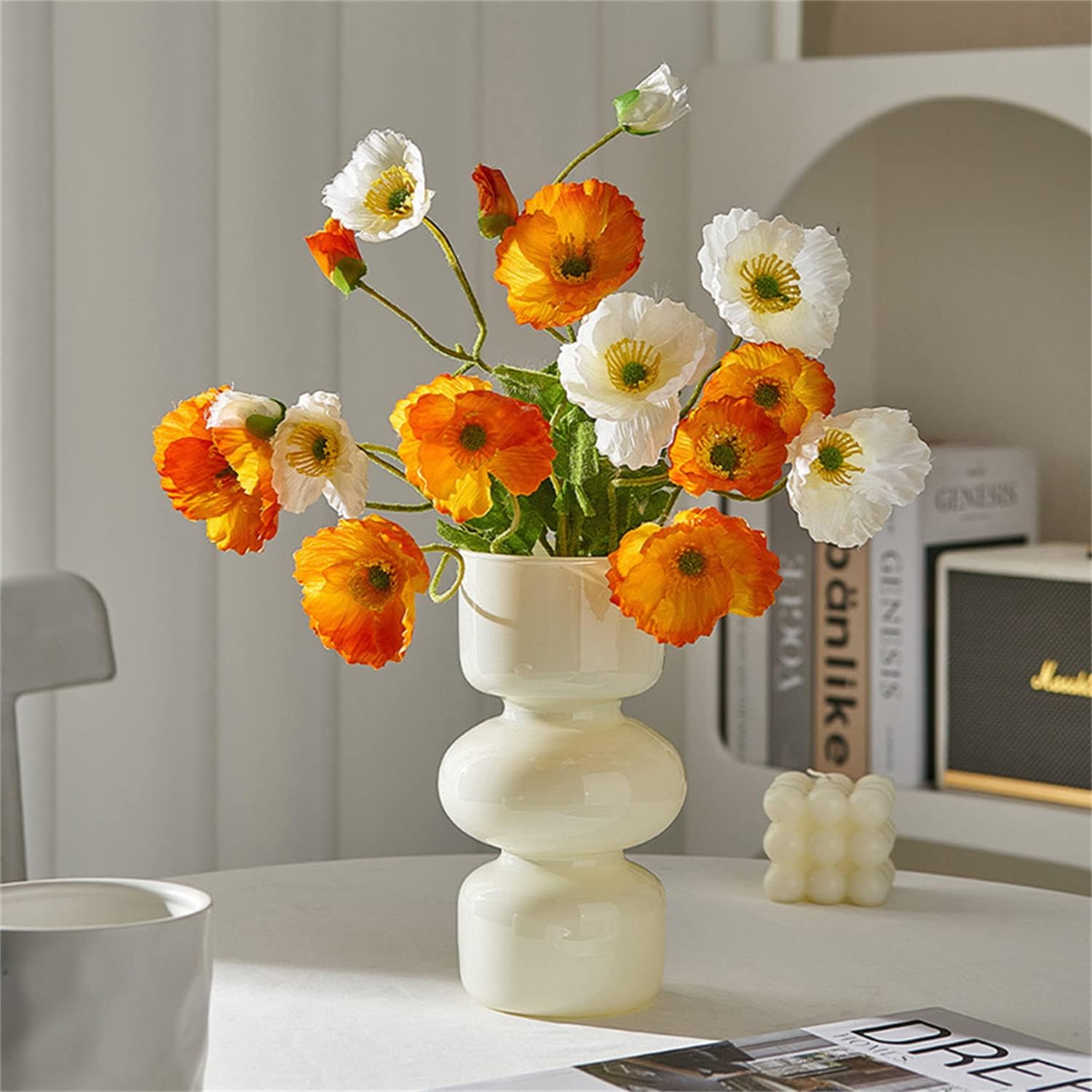 Florero hidropónico de vidrio, florero de burbujas de vidrio de color de 7 pulgadas de alto para flor, jarrón de vidrio funky de tres capas para el