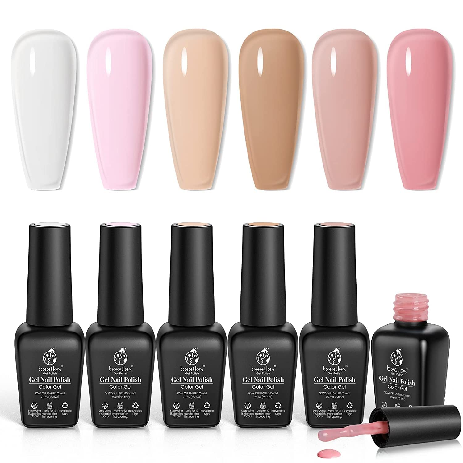 beetles Gel Polish Juego de esmaltes de uñas de gel de gelatina de 6 colores, kit de gel de uñas de neón con esmalte de uñas de gel, 6 colores,