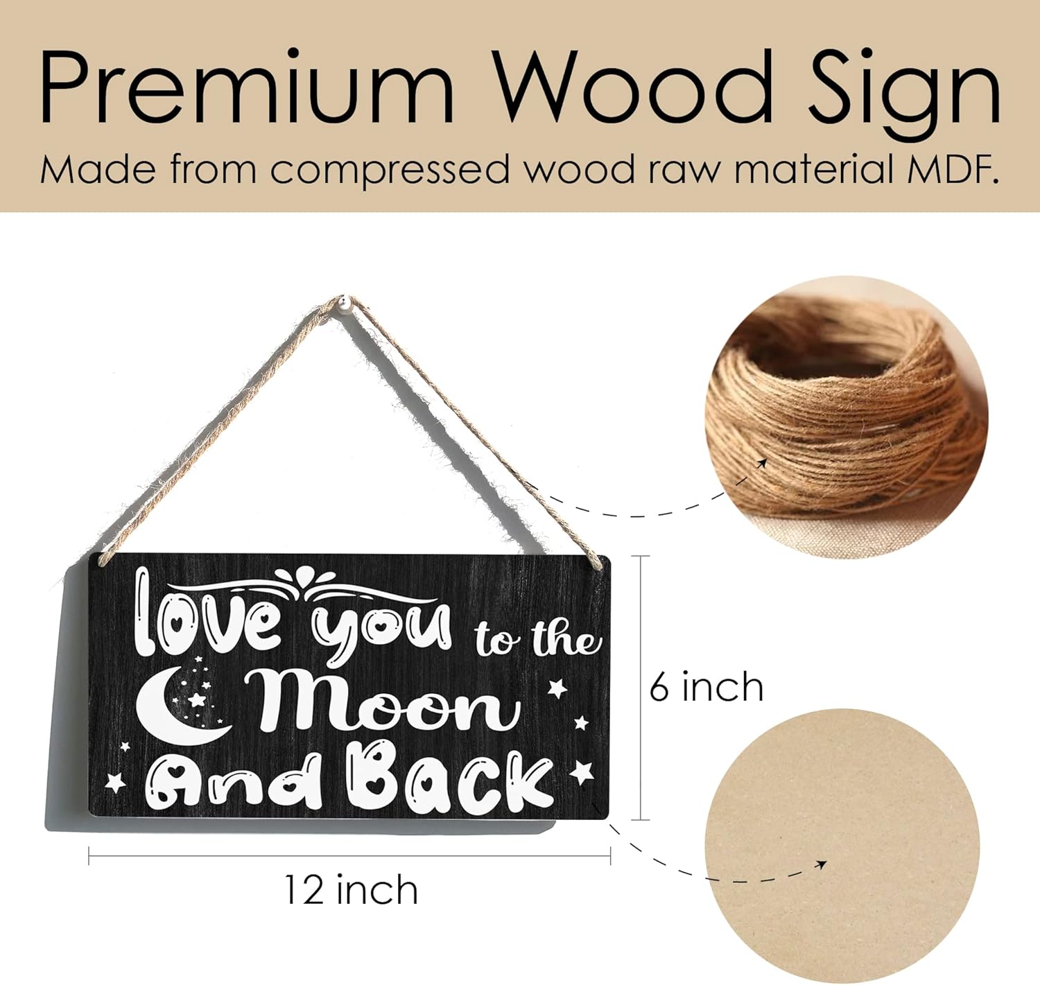 Letrero colgante de madera con texto en inglés “Farmhouse Love You to the Moon and Back”, decoración de pared rústica para decoración del hogar,