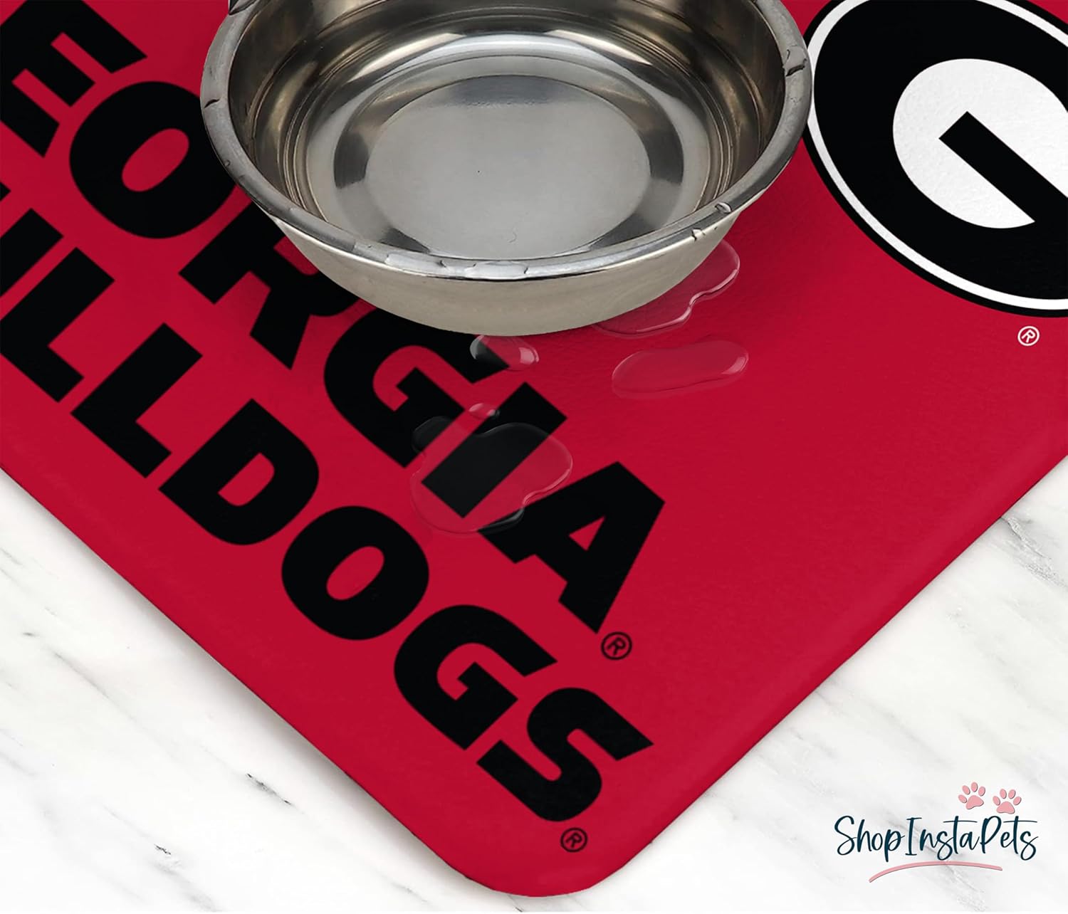Tapete con licencia oficial de la NCAA para alimentos y agua para perros y gatos, 18 x 29 pulgadas, antideslizante, resistente al agua (Georgia