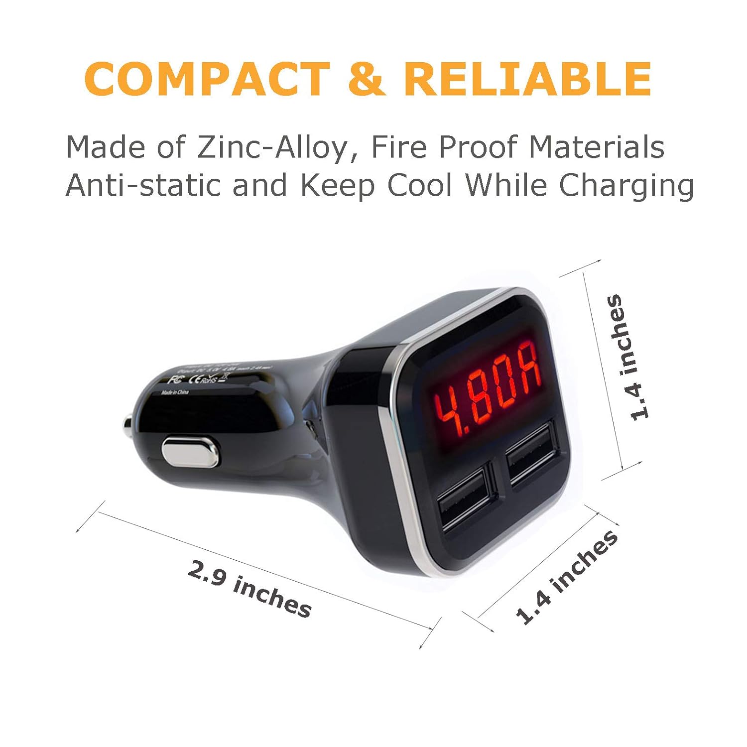 Aliavation – Cargador USB para encendedor de cigarrillos con pantalla de voltaje, cargador de coche dual USB de 24 W, medidor de voltaje, monitor de