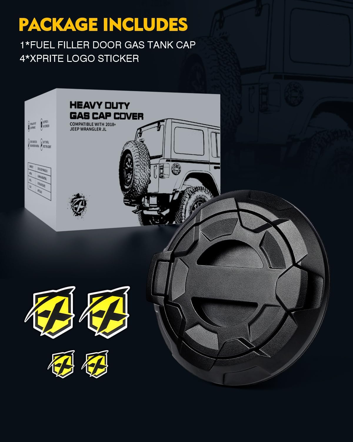 Xprite Cubierta de tapa de tanque de gasolina compatible con Jeep Wrangler 2018-2023 JL y JLU de 2 y 4 puertas ilimitadas, patrón de rueda