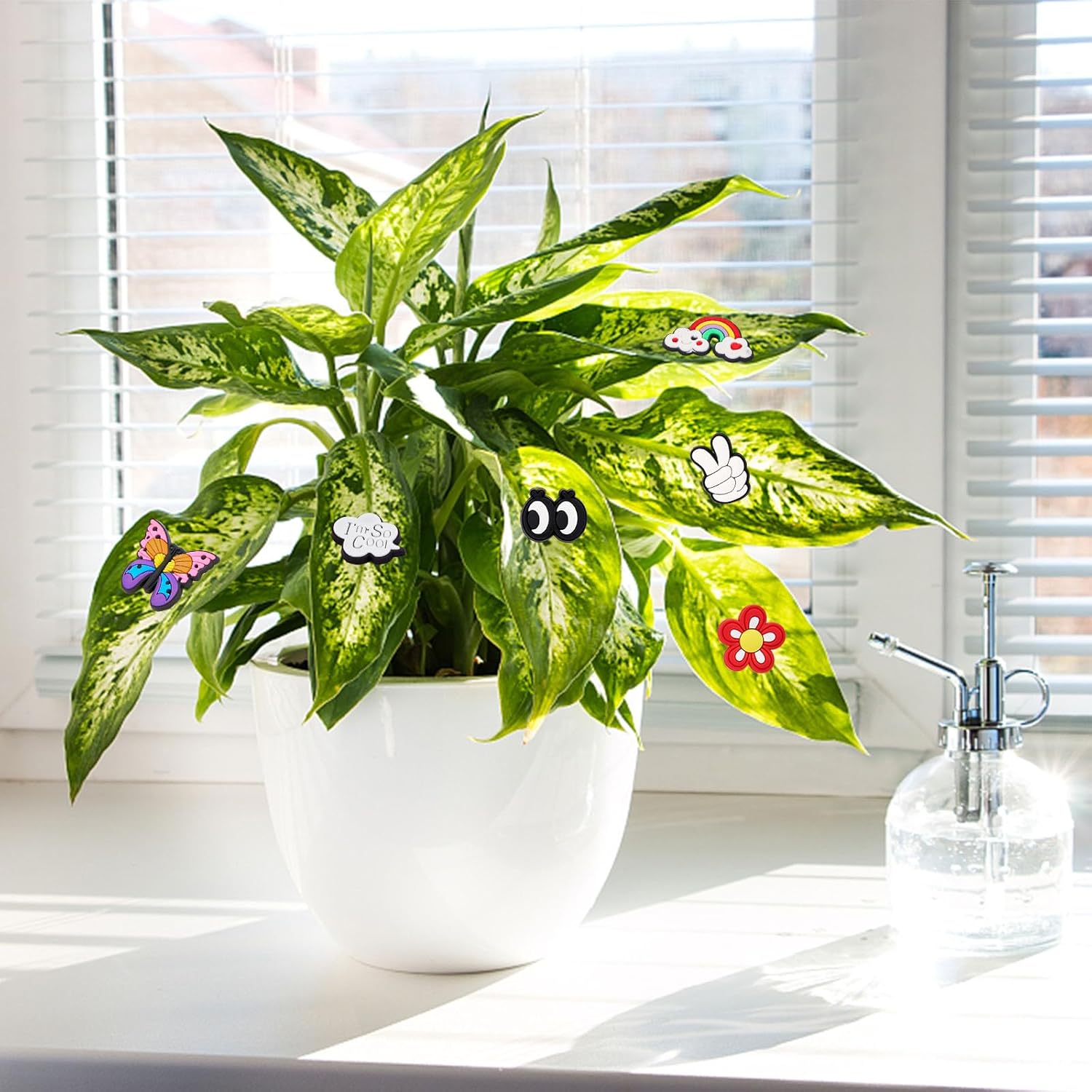 10 imanes para plantas en maceta, ojos magnéticos, abejas, arco iris, decoración facial para plantas, regalo divertido para amantes de las plantas,