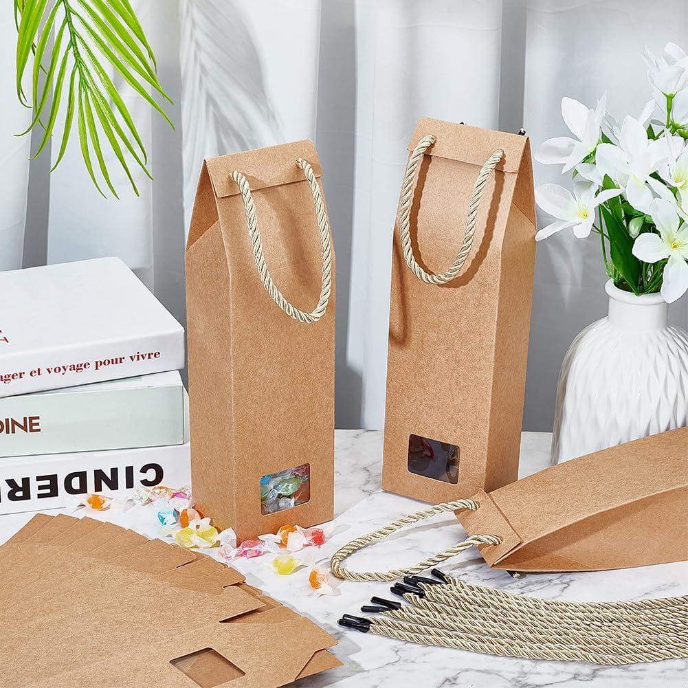 PH PandaHall 12 bolsas de regalo de papel kraft con ventana transparente, bolsas de dulces con cuerda, bolsas de manualidades para té, flores,