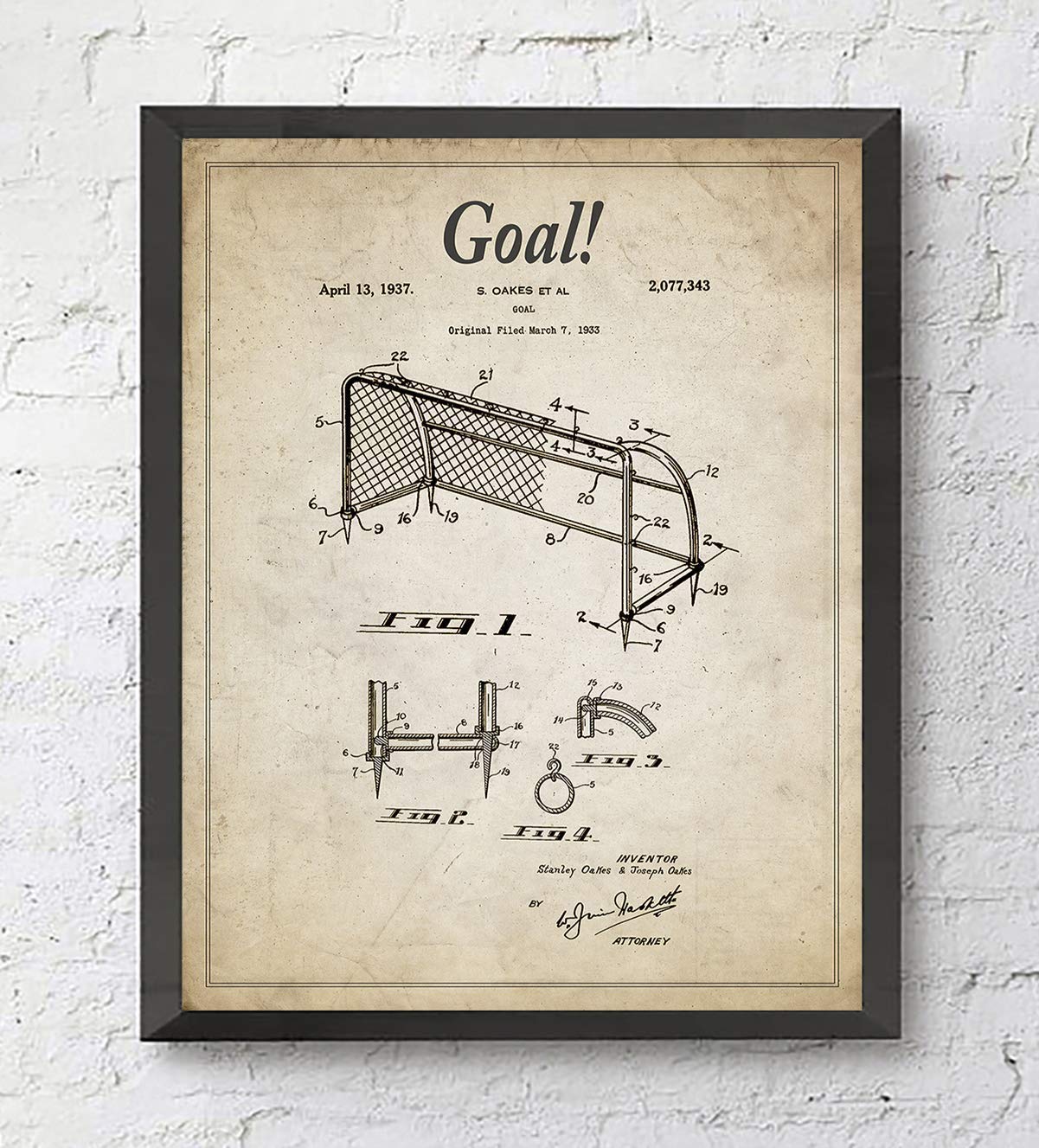 Vintage Soccer Futbol Football Wall Patent Art Prints with Slogans, Set of 4, Unframed, Soccer Ball, Cleat, Goal, Pitch Patent Wall Decor Art, All
