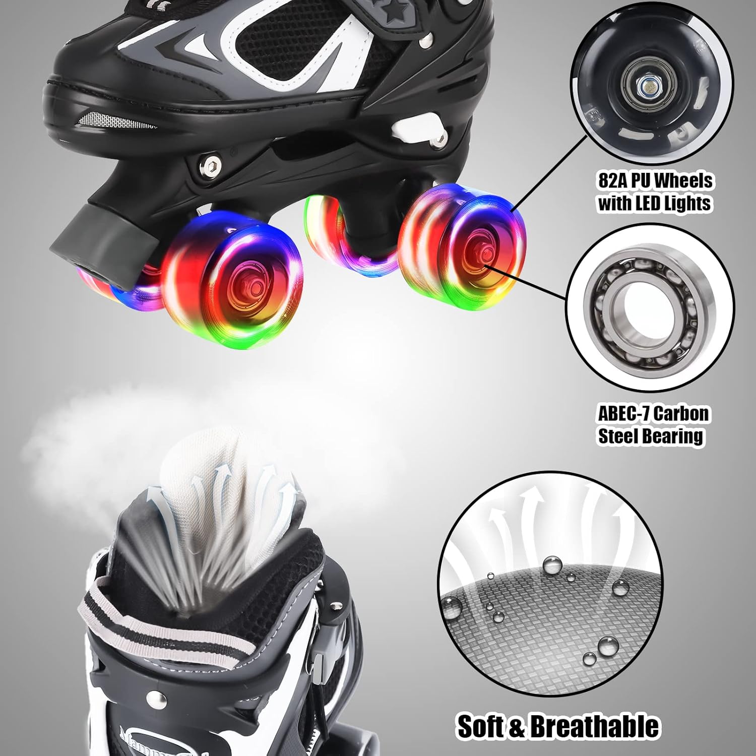 Nattork – Patines de ruedas para niños y niñas, 4 tamaños, patines ajustables con ruedas iluminadas, divertidos patines para niños pequeños,