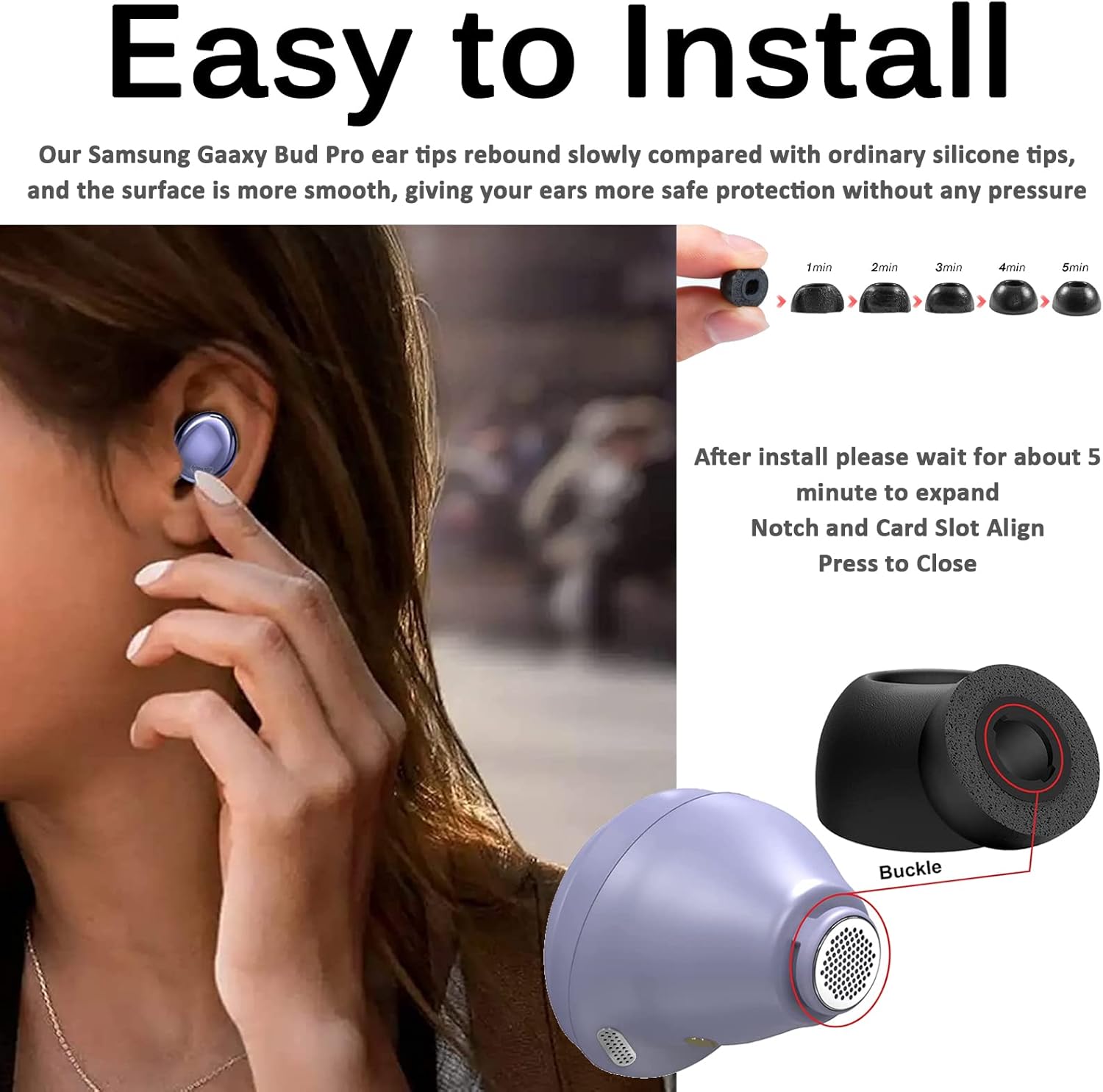Miimall – Almohadillas de espuma para los oídos compatibles con Samsung Galaxy Buds Pro, ajuste definitivo en la funda, tapones antideslizantes para