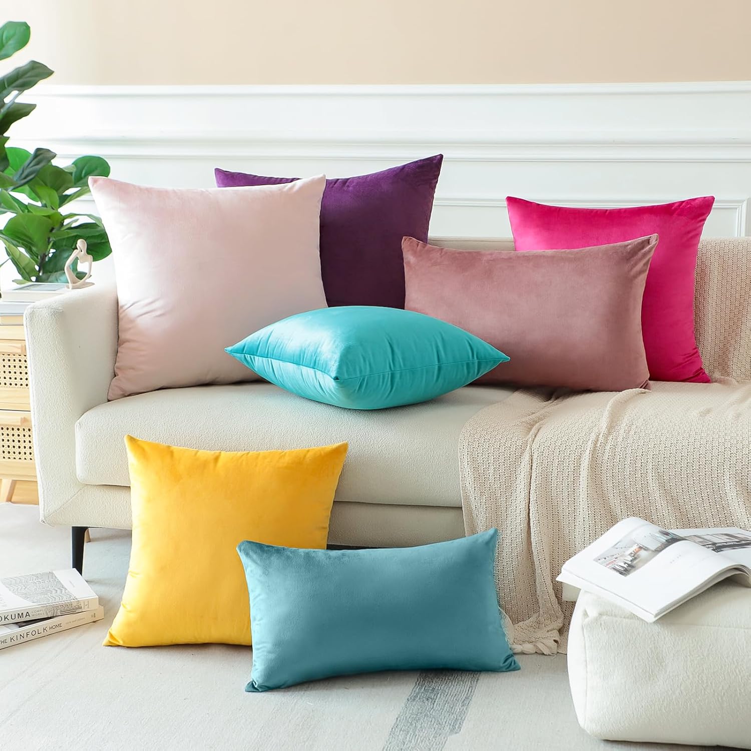 OTOSTAR Fundas de almohada decorativas de terciopelo suave y sólido de 12 x 20 pulgadas, fundas de almohada lumbares, fundas de almohada para sofá