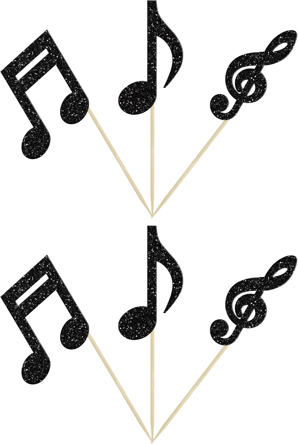 Gyufise 24 piezas de notas musicales para cupcakes, símbolos musicales con purpurina negra, para música rock, concierto, tema de baby shower, boda,