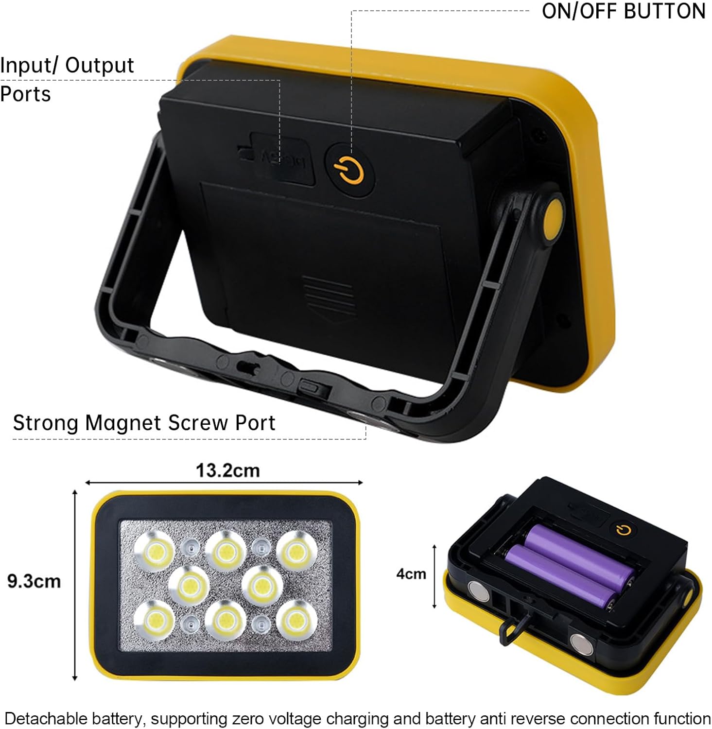Luz de trabajo LED magnética recargable de 40 W, luz de trabajo COB mecánica portátil con 4 modos de luz, inalámbrica debajo del capó, luz de