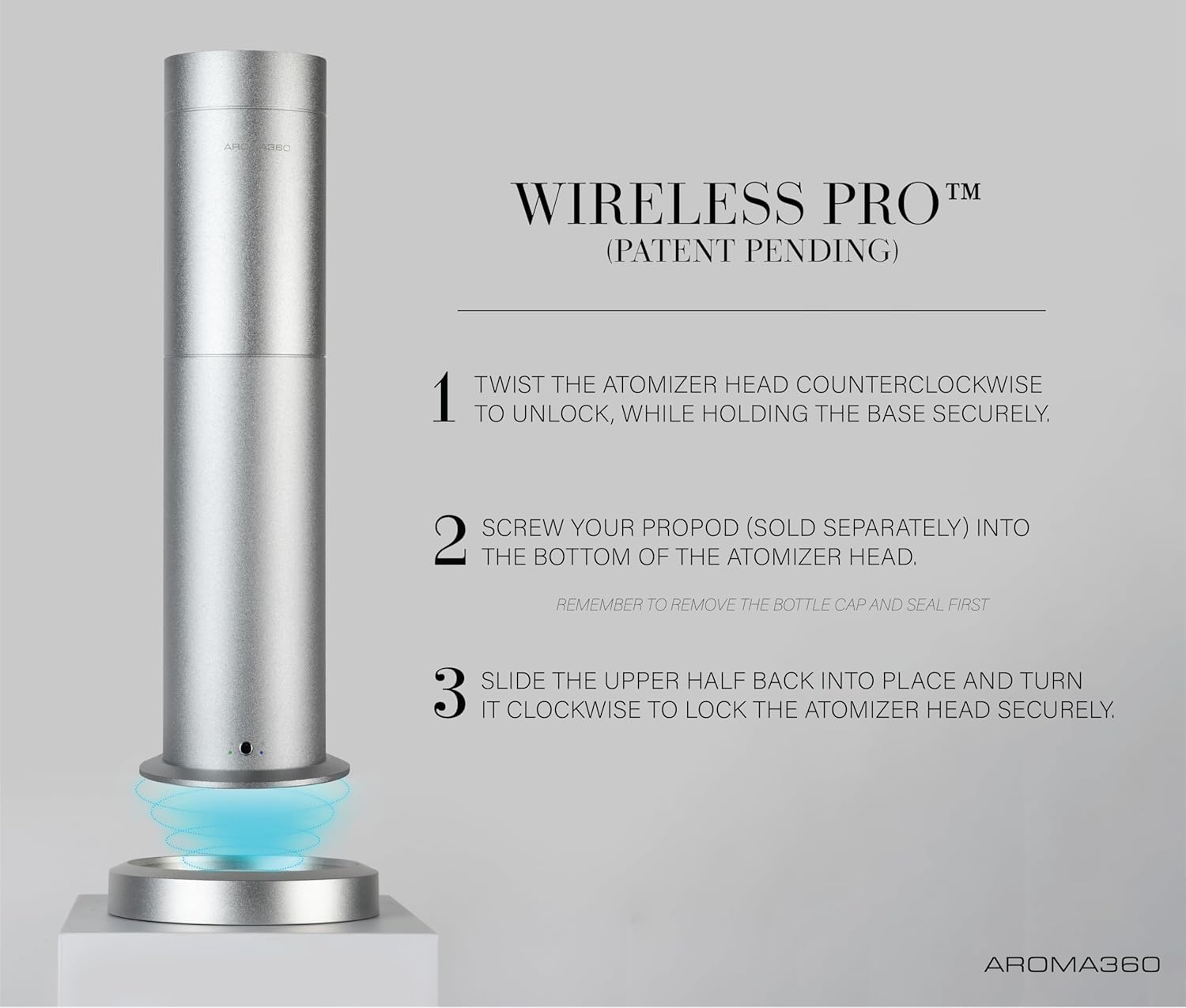 Aroma360 – Difusor de aceites esenciales inalámbrico profesional – Cobertura de 600 pies cuadrados – Inalámbrico y portátil con control remoto –