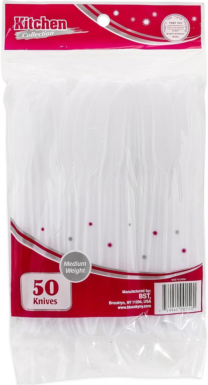 Blue Sky White Knives – Juego de cuchillos de plástico desechables de alta calidad (paquete de 50)  Elegante, ligero y ecológico, perfecto para