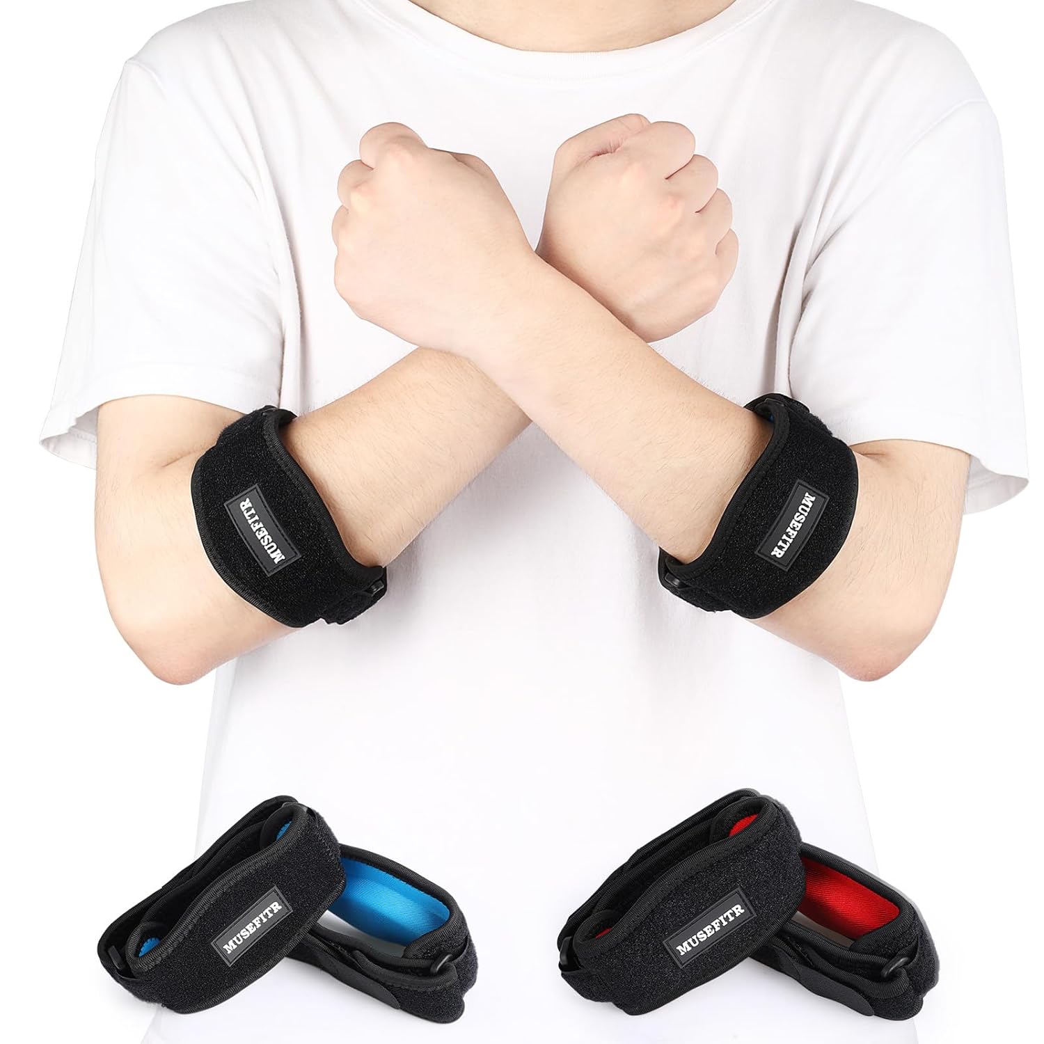 Paquete de 2 coderas para tendinitis y codo de tenista, soporte de codo para mujeres y hombres, alivio del dolor de codo y recuperación, color rojo