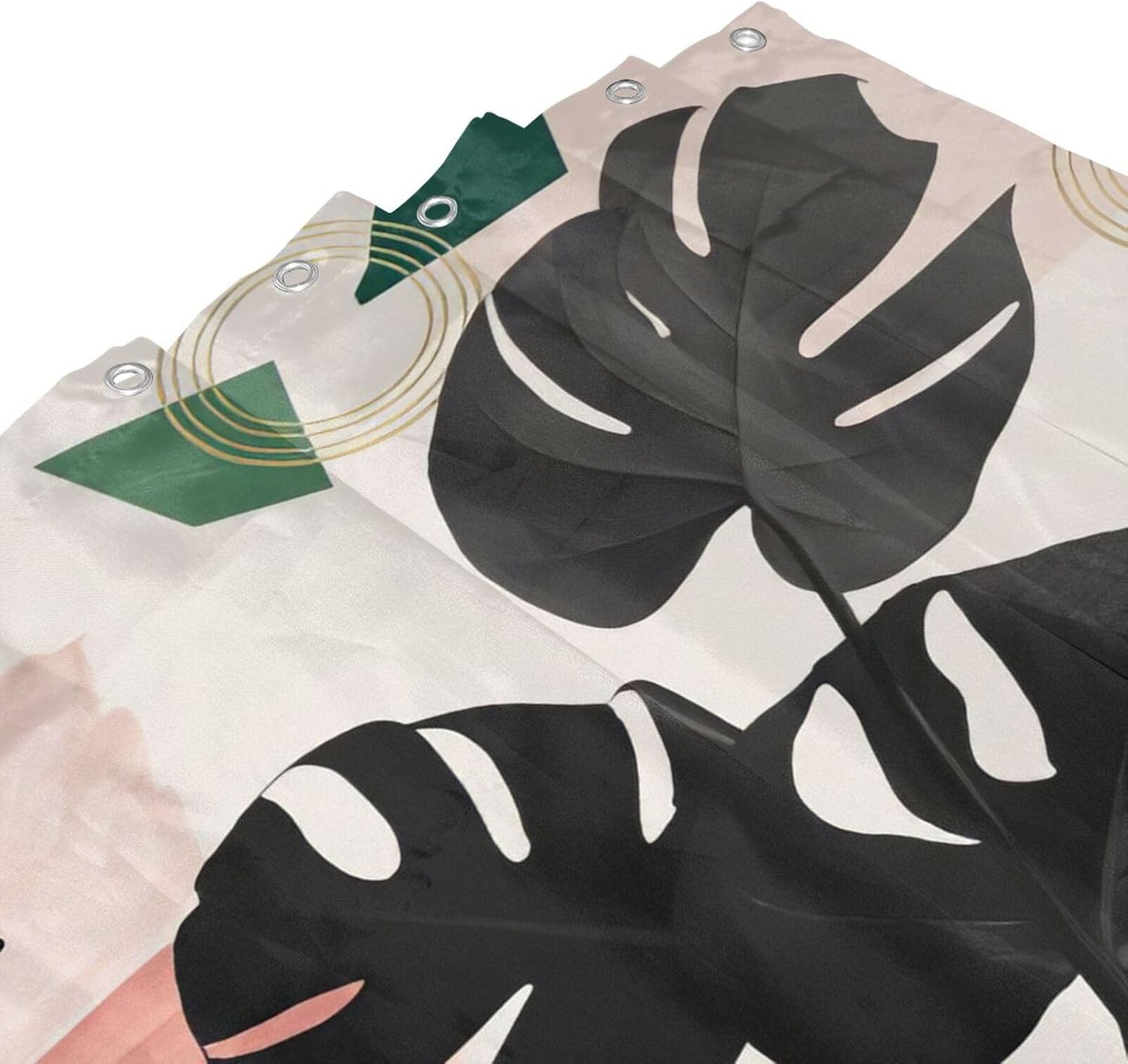 Cortina de ducha bohemia con diseño botánico abstracto de hojas de palmera negra, tela de poliéster, impermeable, de mediados de siglo, con ganchos,