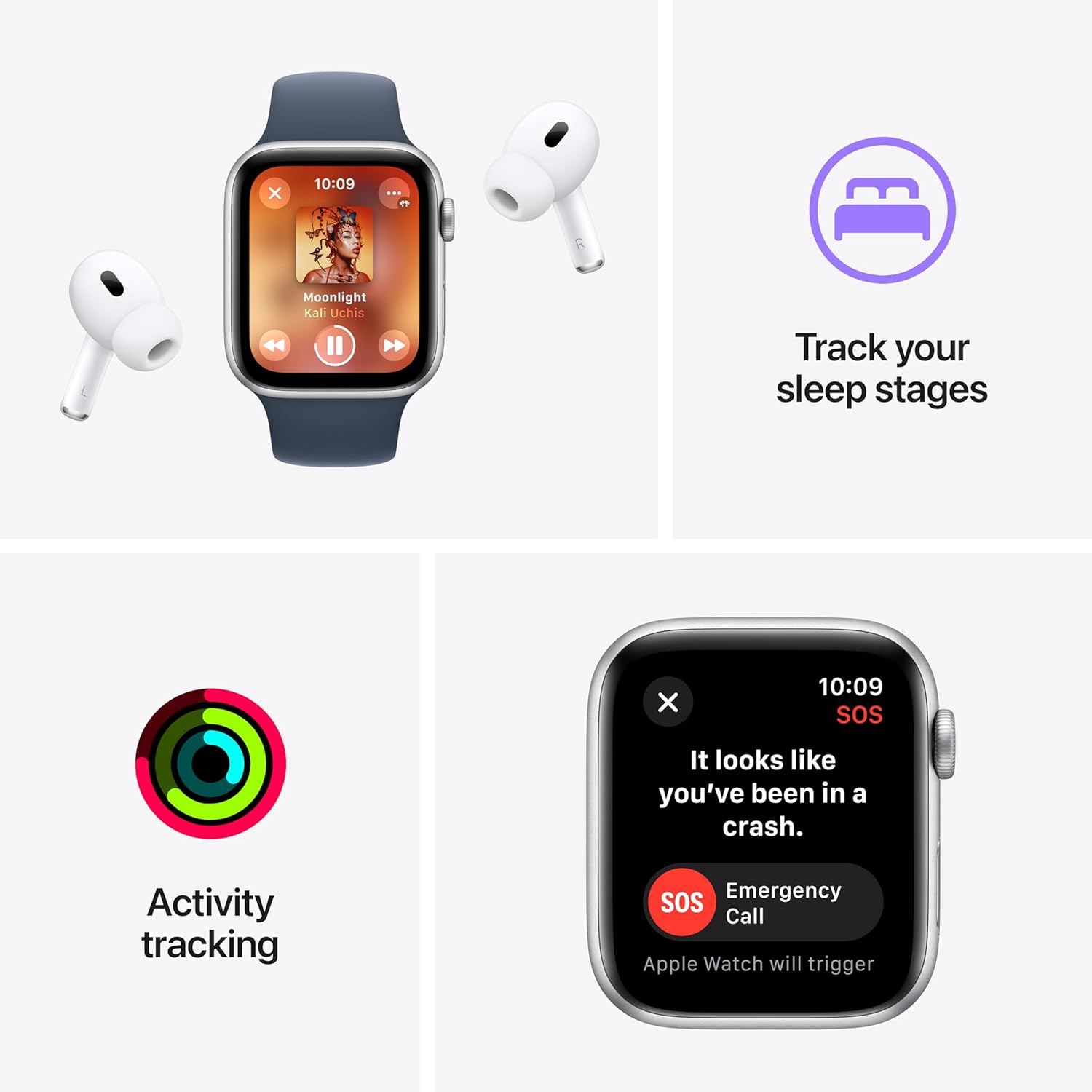 Apple Watch SE (2nd Gen) GPS 40mm – Silver Aluminum Case with Storm Blue Sport Band, ML (Renewed)