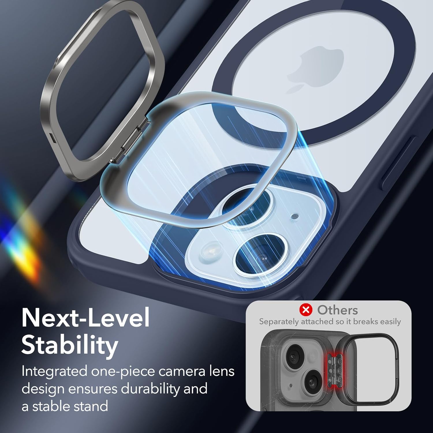 ESR Funda para iPhone 15 Plus, compatible con MagSafe, funda protectora de grado militar, funda para teléfono con soporte integrado, cubierta