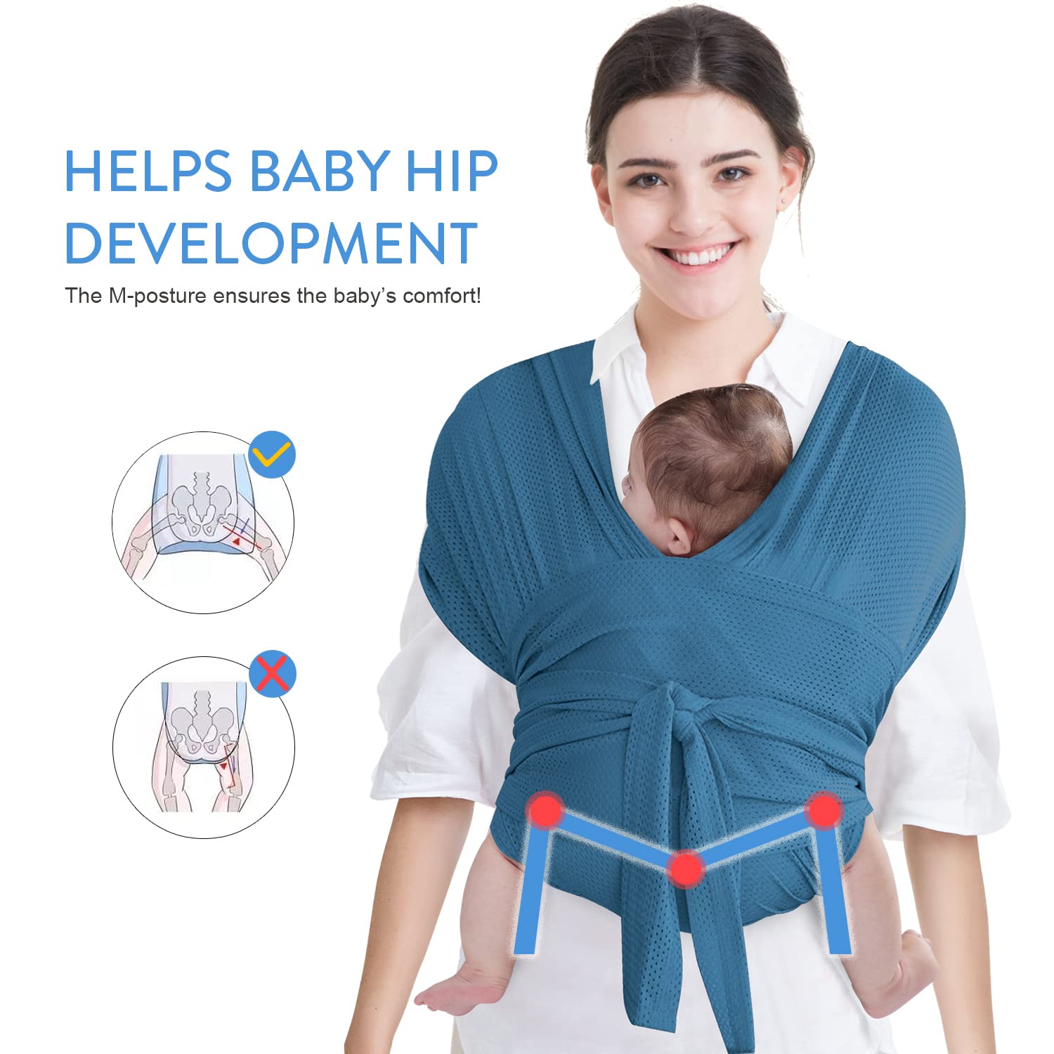 Portabebés, portabebés ajustable para recién nacidos a niños pequeños, eslinga elástica original, perfecta para bebés recién nacidos y niños (azul)