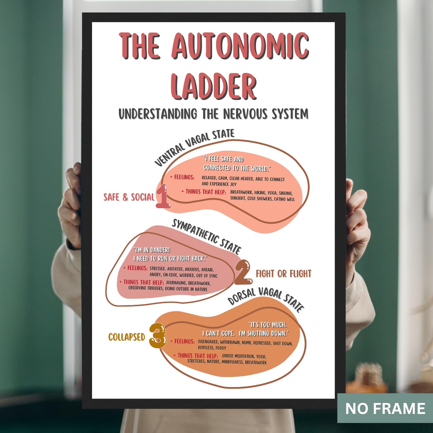 Autonomic Ladder Poster, Boho Mental Health Posters, Counseling Office Printed Wall Decor, Classroom Wall Art – 11×17 in. LAMINATED – No Frame