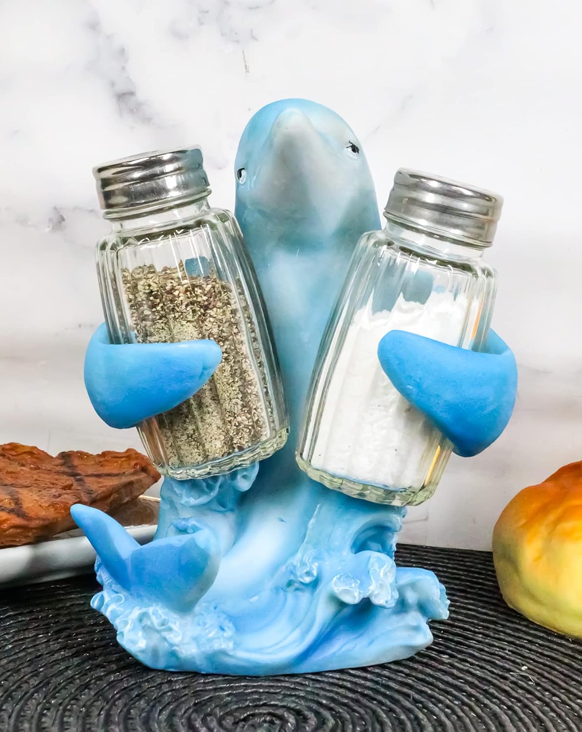 Ebros Gift Náutico Ocean Marina Dolphin Rising Above Sea Waves Hugging Salt and Pepper Shakers Holder Figurine Stand For Coastal Beach Marine