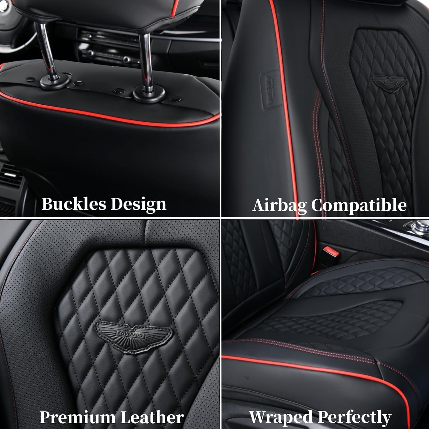 Coverado Juego completo de fundas de asiento de automóvil, fundas de asiento negras, funda impermeable para asiento de automóvil, cojín de asiento