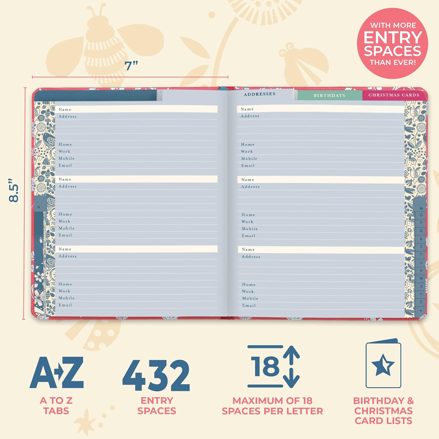 Boxclever Press – Libreta de direcciones con pestañas alfabéticas Libretas de direcciones grandes para mujeres con 432 espacios. Libreta de