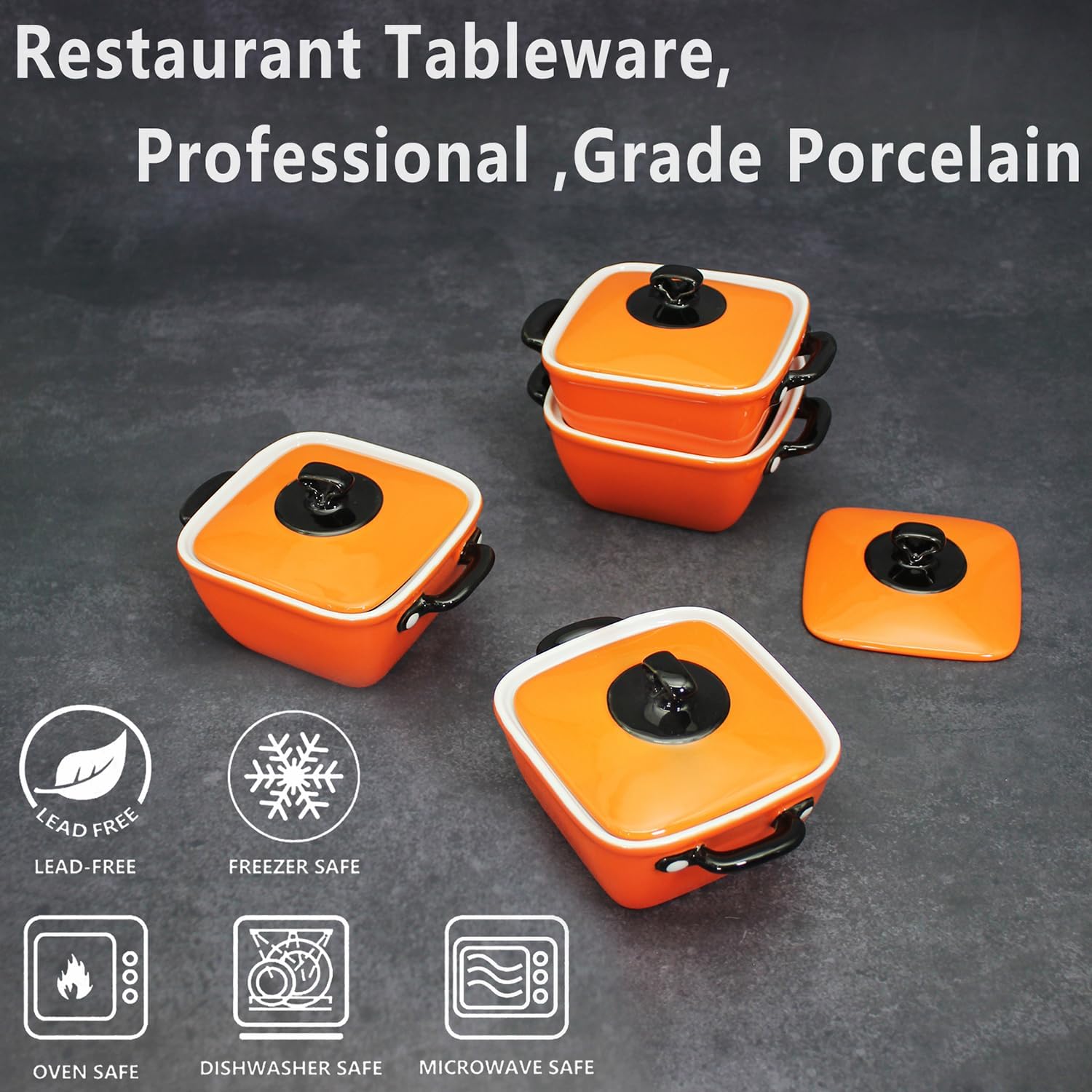 Creme Brulee – Cuencos cuadrados de cerámica  Mini tazas de natillas de 5 onzas, cuencos seguros para horno, platos de soufflé para hornear, cazuela