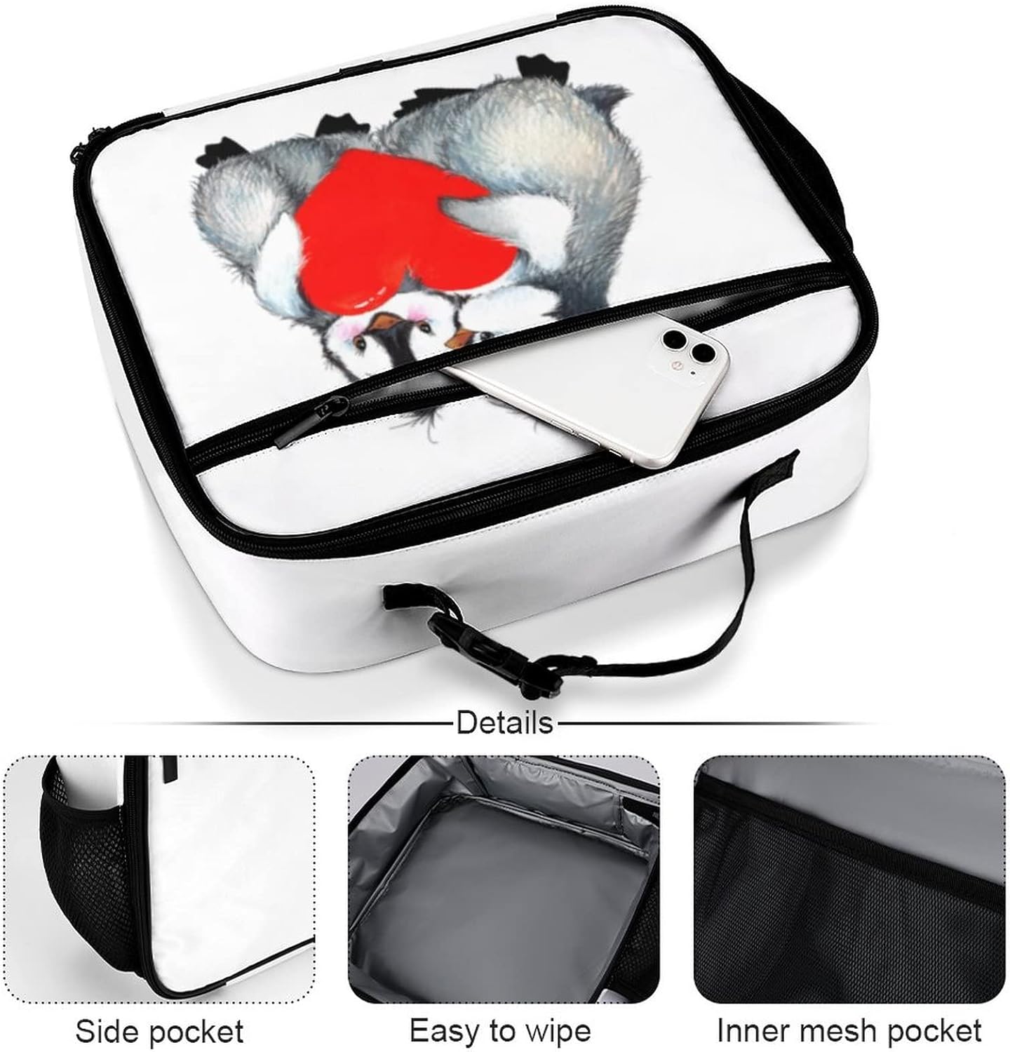 Lonchera reutilizable con diseño de pingüinos, bolsa de almuerzo aislada, lonchera para comida y alimentos, bolsa de mano para mujeres, niños,
