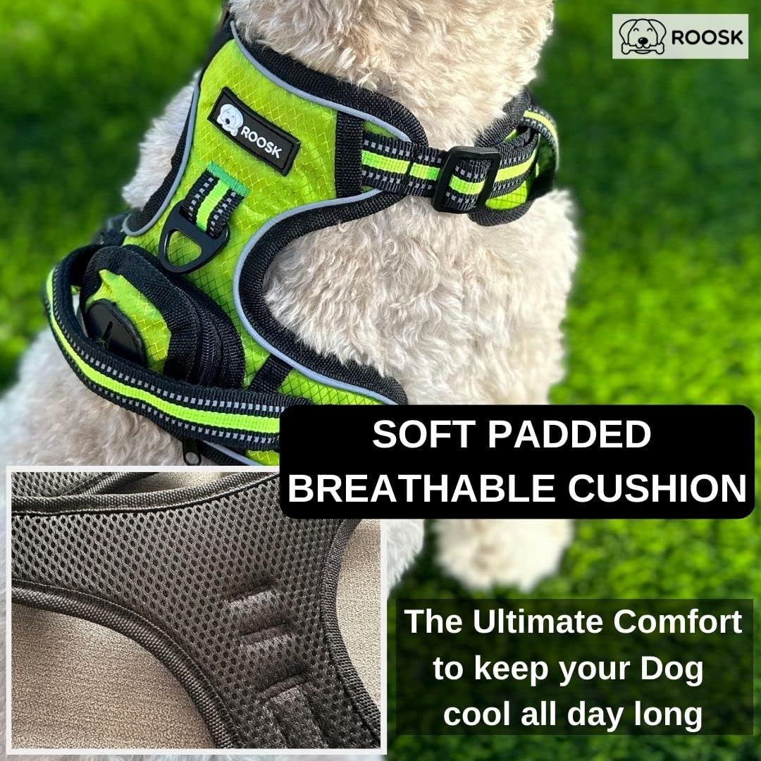 Arnés para perro  Sin tirones, reflectante, ajustable en 4 direcciones con soporte para bolsa de excrementos, máxima comodidad, suave, acolchado