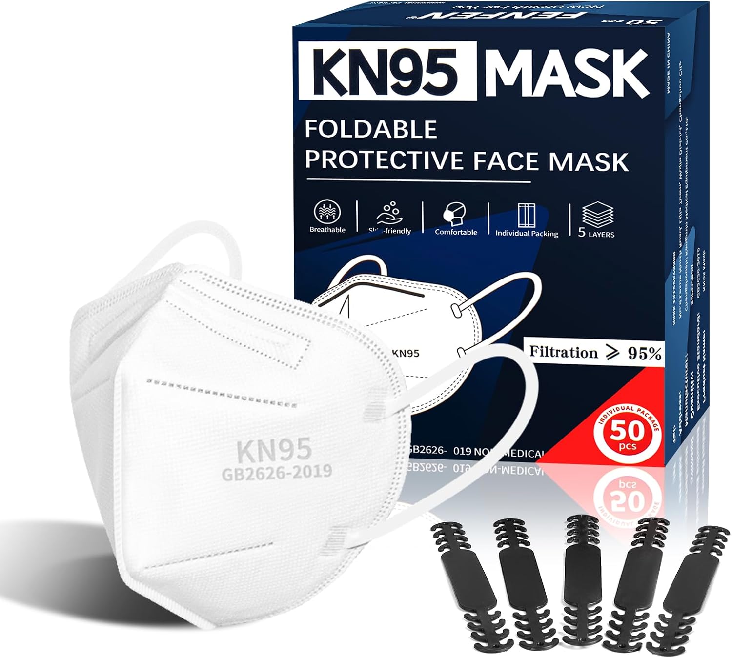 FENFEN KN95 – Mascarilla desechable para adultos, KN95, mascarillas de colores para mujeres y hombres, 5 capas de protección, transpirable, cómoda,