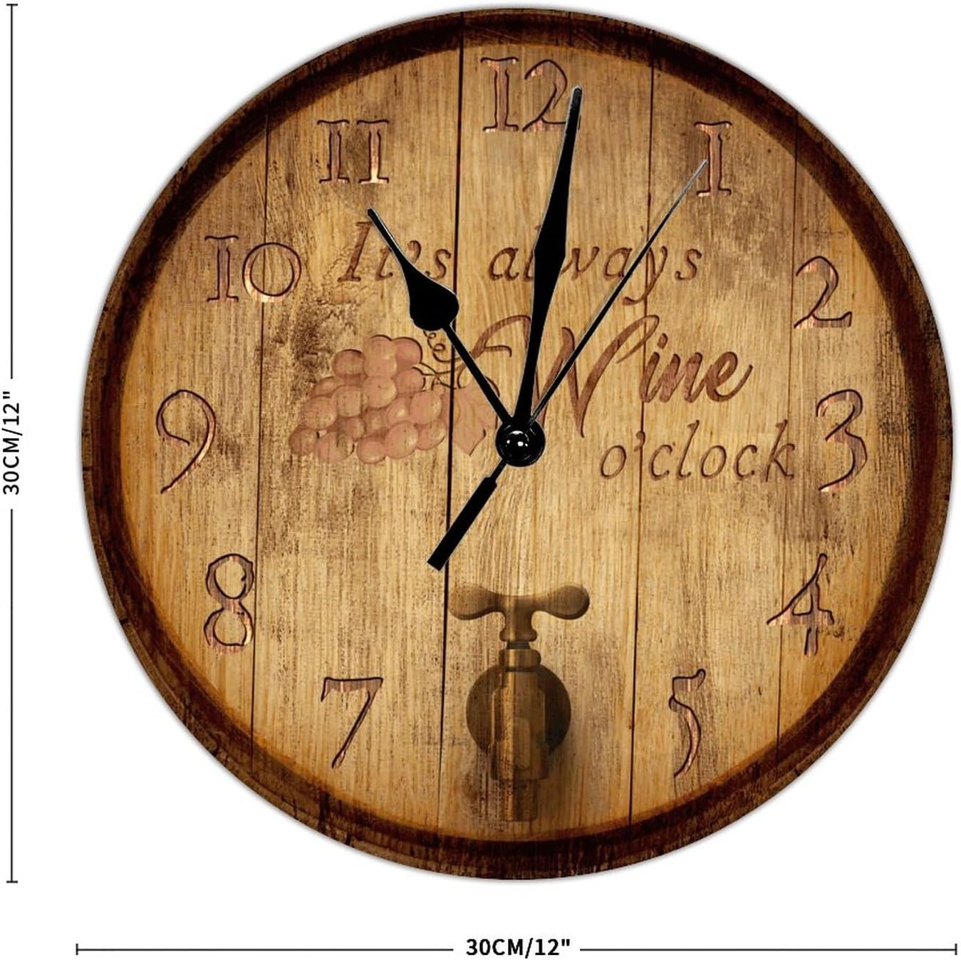 Its Wine O’Clock – Reloj de pared de PVC con tapa de barril impreso de 12 pulgadas, silencioso, sin tictac, funciona con pilas, divertido reloj de