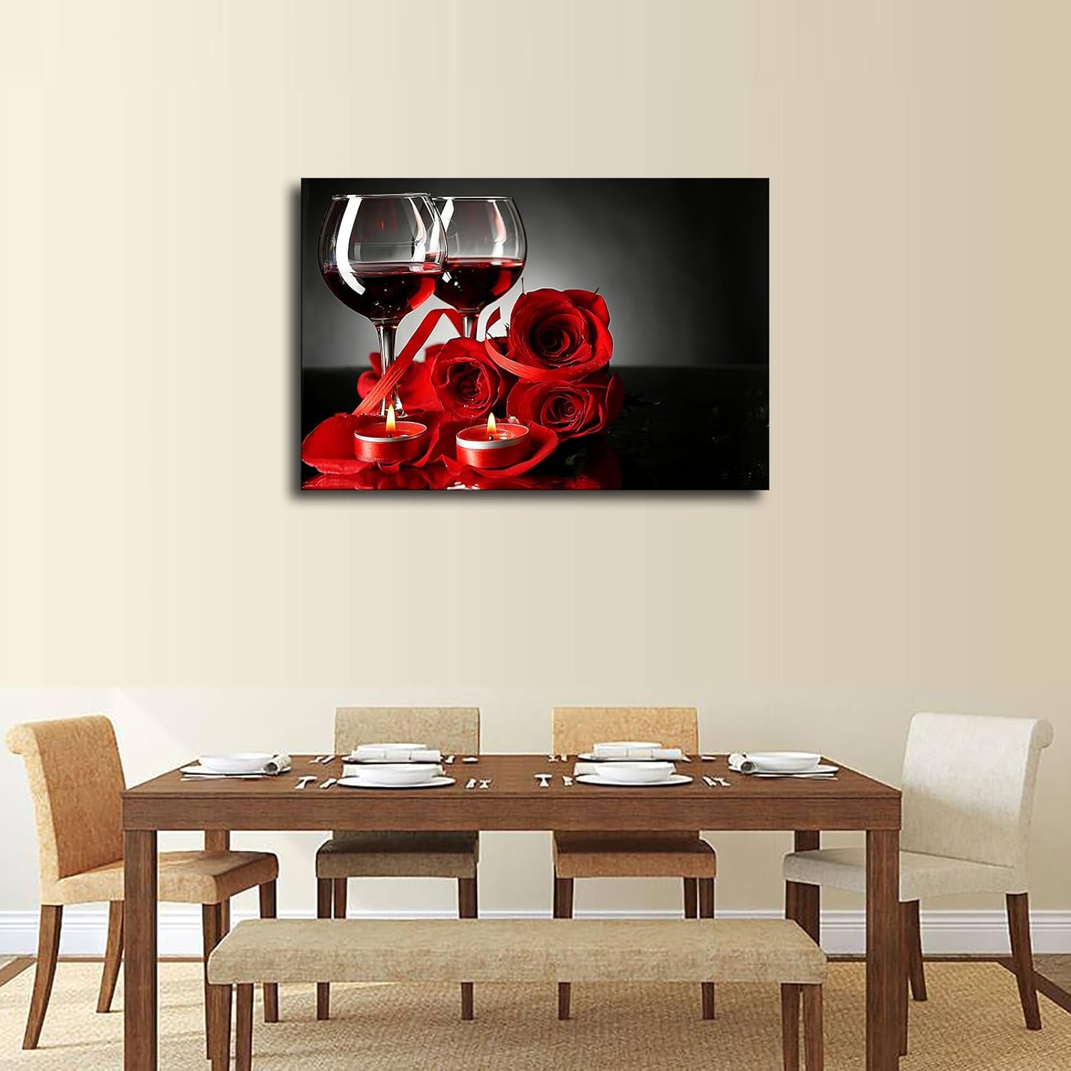 Póster de rosa de vino tinto impreso en lienzo, arte de pared, regalo de vacaciones, baño, sala de estar, dormitorio, decoración del hogar (24 x 36