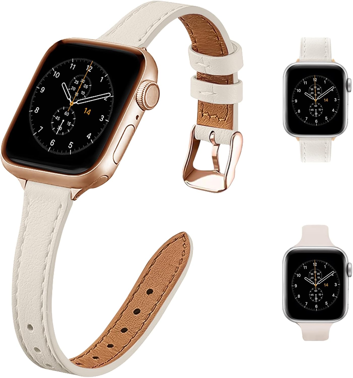 Correas delgadas de cuero compatibles con Apple Watch de 1.496 in 1.575 in 1.614 in 1.654 in 1.732 in 1.772 in 1.929 in, correa de cuero de grano