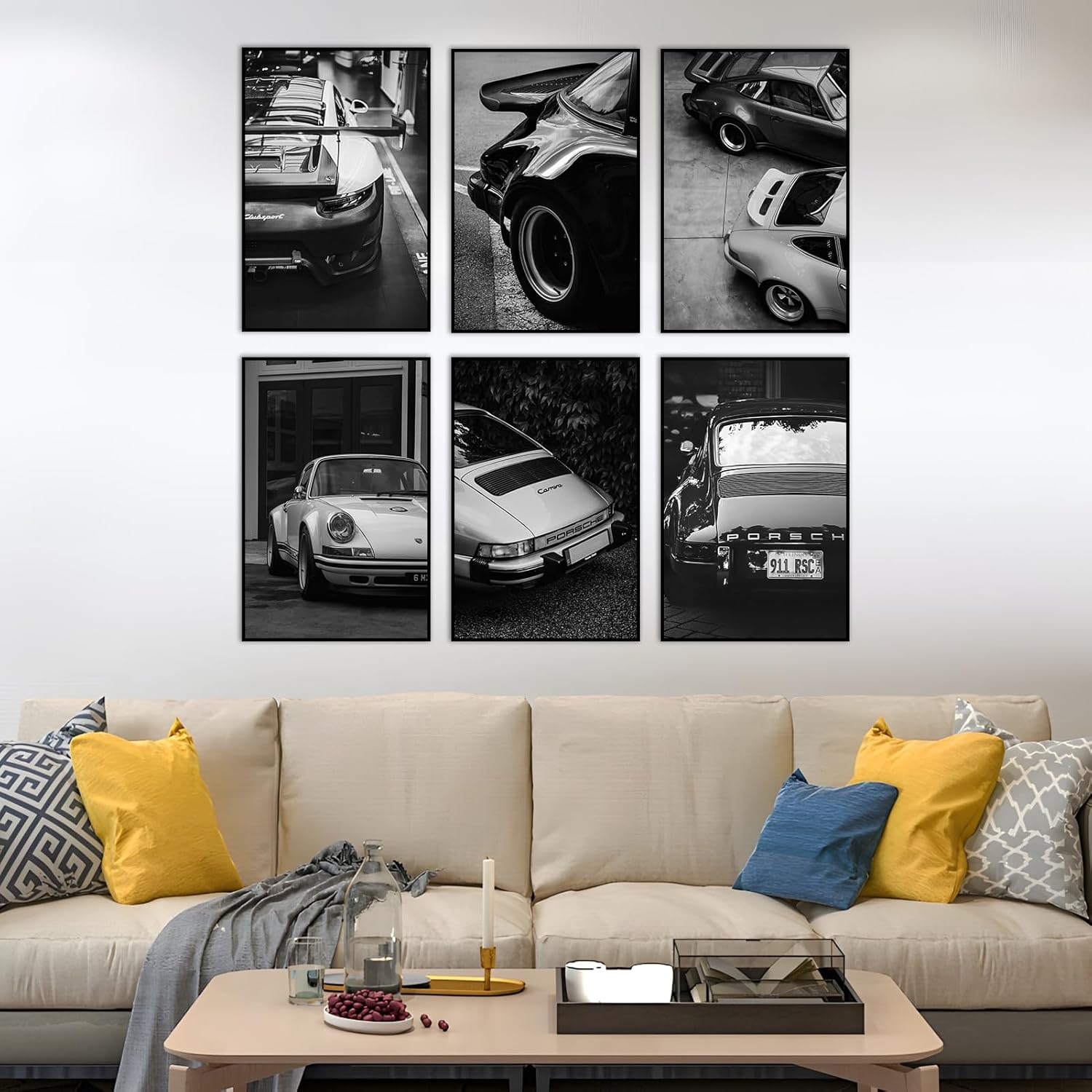 SSLGLS100 Póster decorativo para pared de automóvil, 911, pósteres clásicos vintage, impresión en blanco y negro, cuadros para hombres, sala de